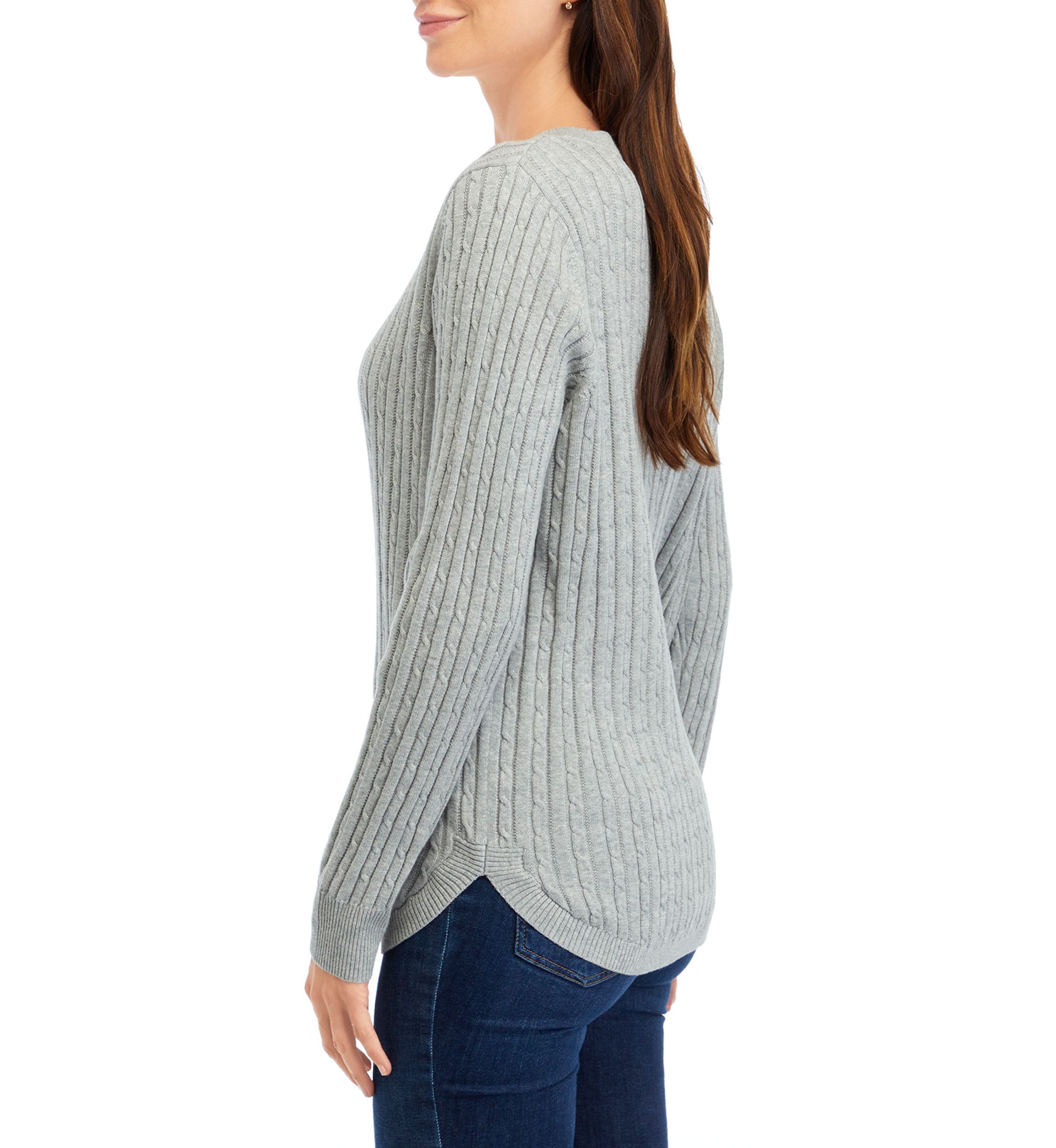   Womens Long Sleeve V-Neck Cable Sweater 