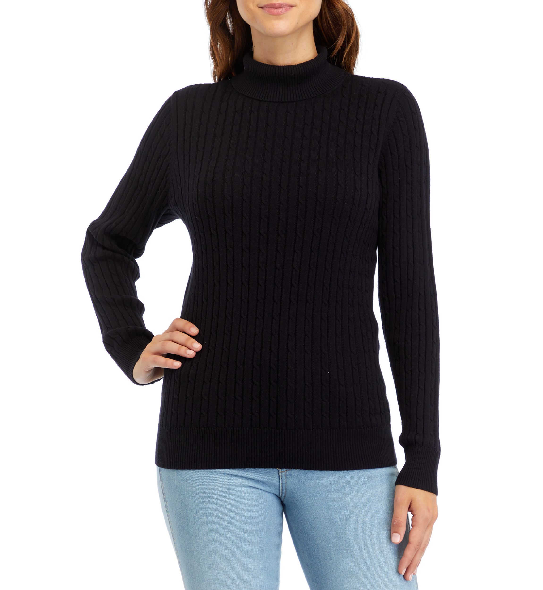 Womens Long Sleeve Cable Knit Turtleneck Sweater 