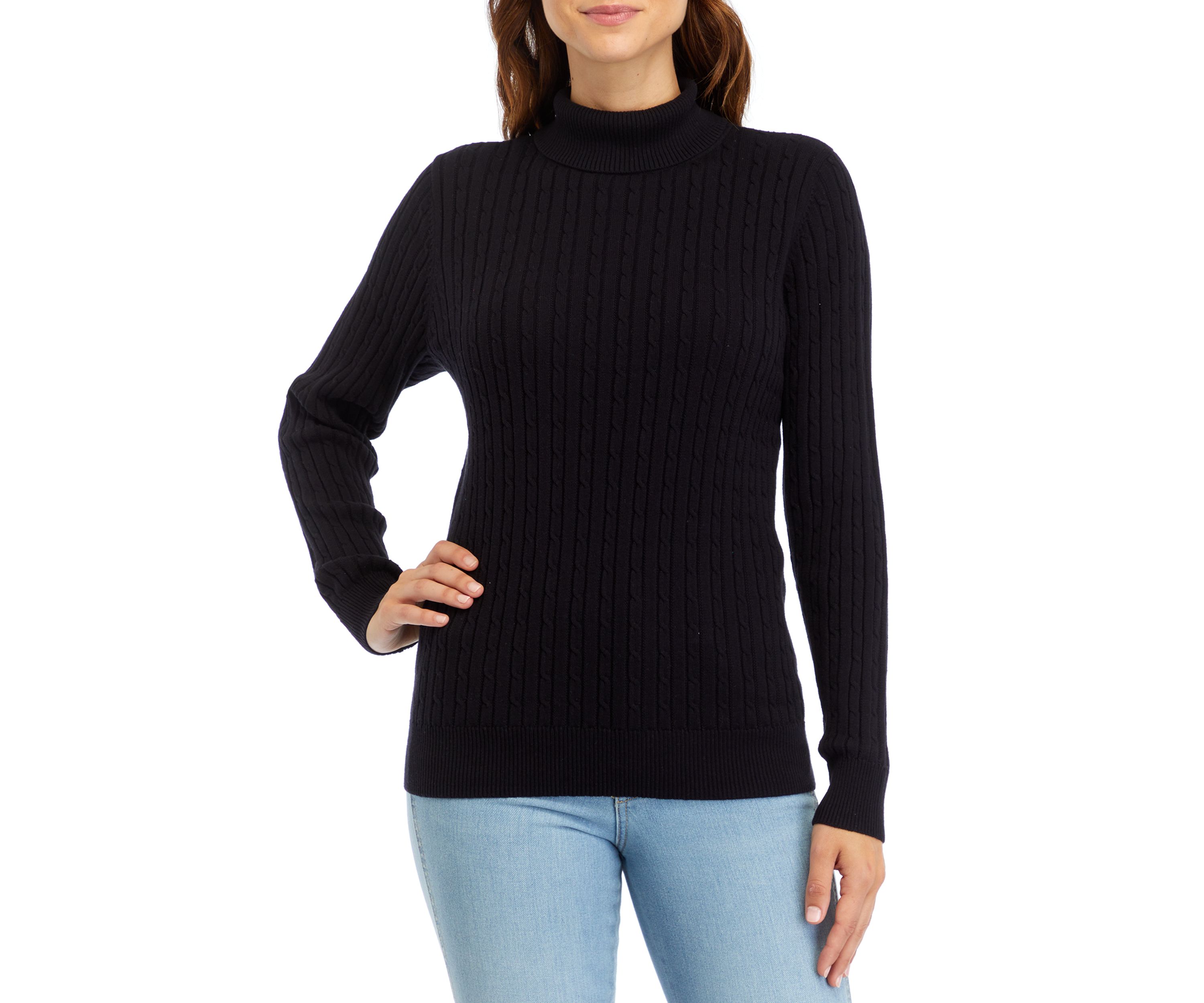 Womens Long Sleeve Cable Knit Turtleneck Sweater 