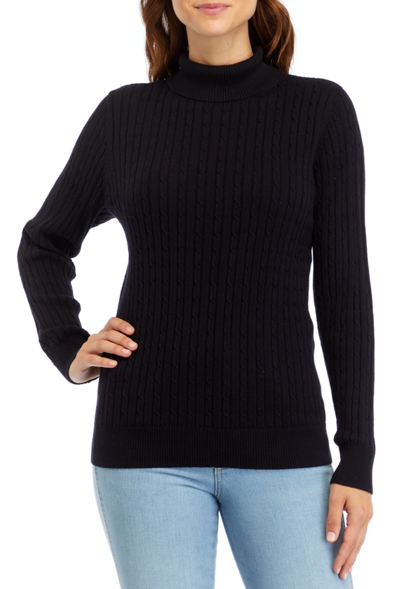 Womens Long Sleeve Cable Knit Turtleneck Sweater 