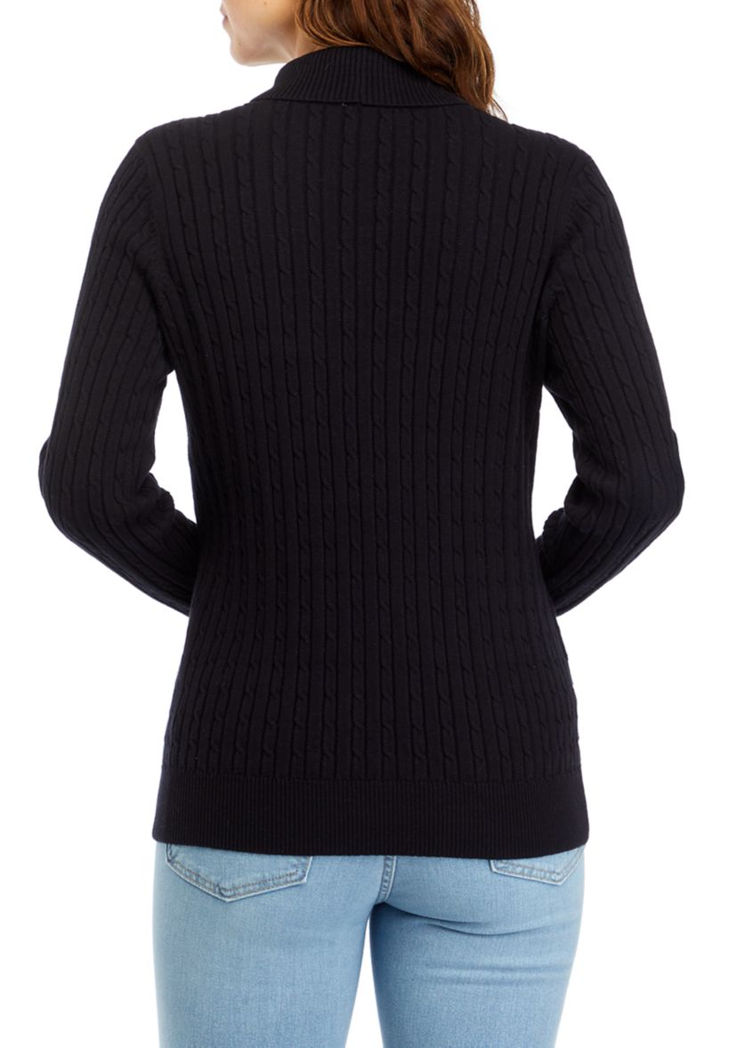 Womens Long Sleeve Cable Knit Turtleneck Sweater 