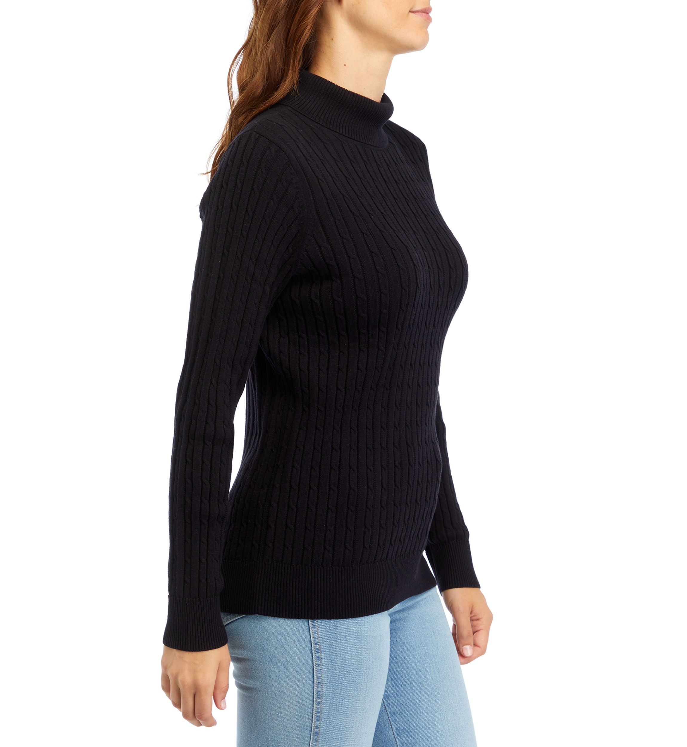Womens Long Sleeve Cable Knit Turtleneck Sweater 
