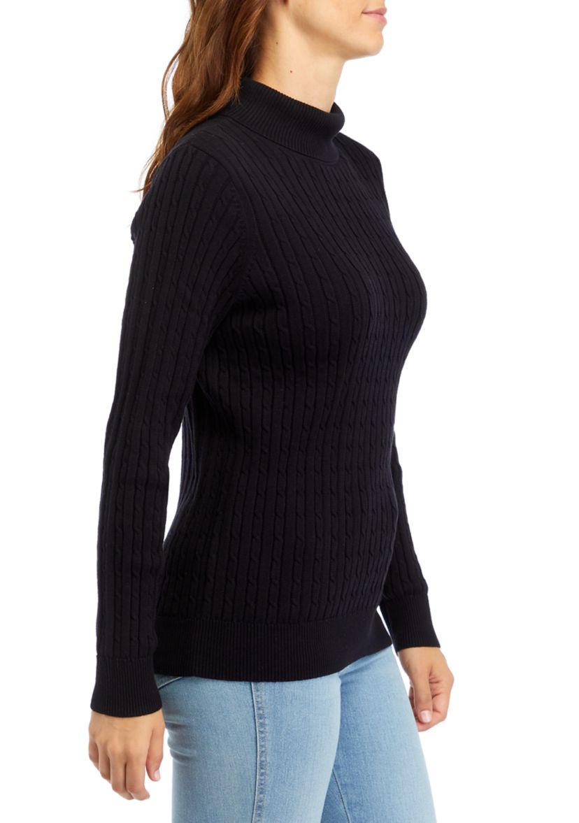 Womens Long Sleeve Cable Knit Turtleneck Sweater 