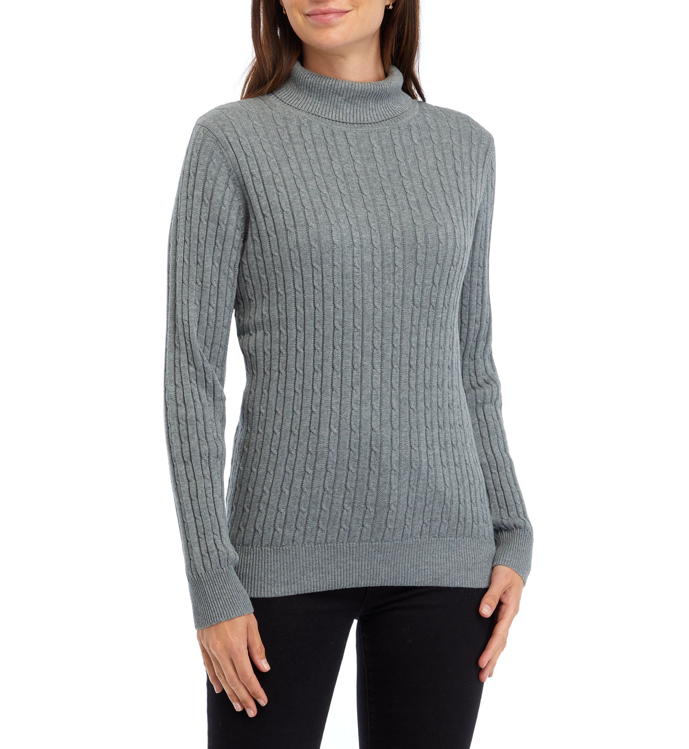 	  Womens Long Sleeve Cable Knit Turtleneck Sweater 