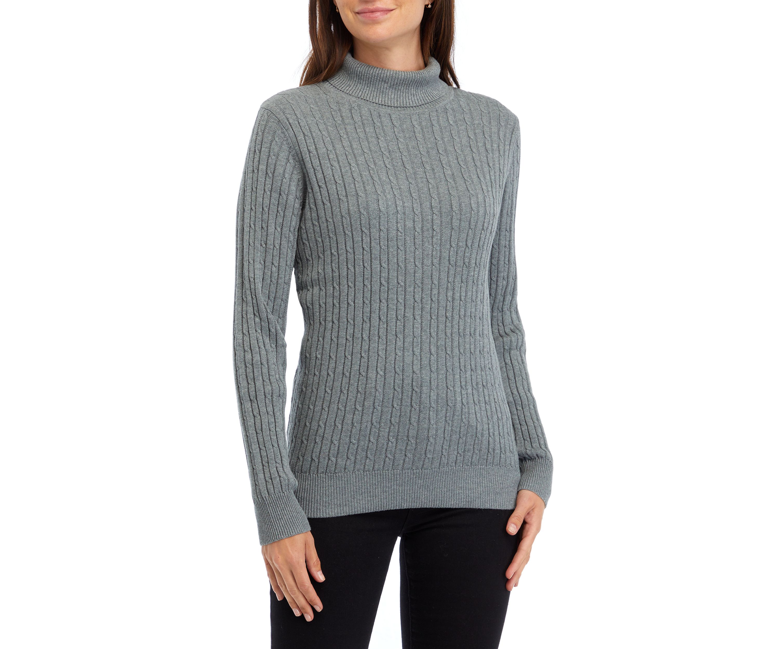 	  Womens Long Sleeve Cable Knit Turtleneck Sweater 