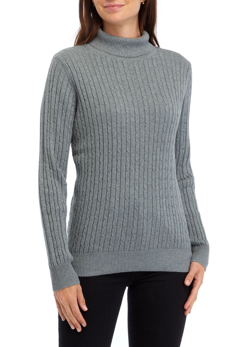 	  Womens Long Sleeve Cable Knit Turtleneck Sweater 