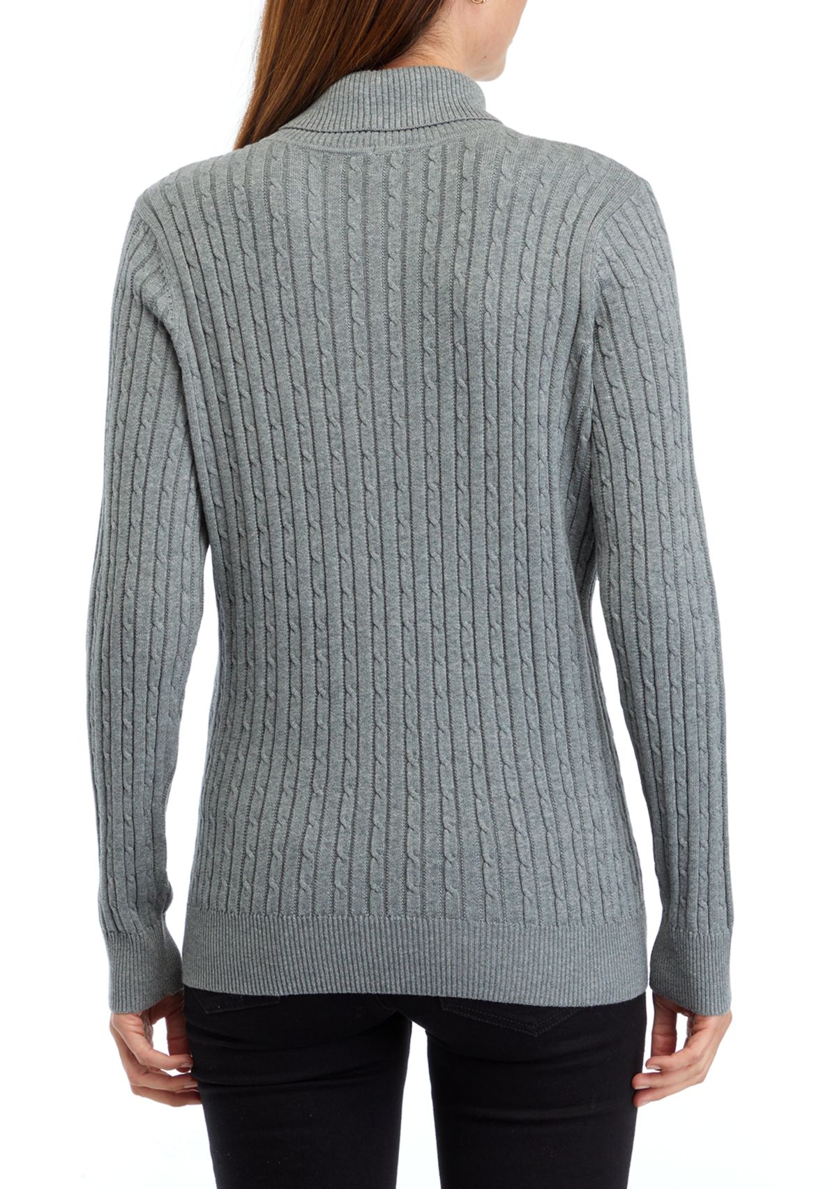 	  Womens Long Sleeve Cable Knit Turtleneck Sweater 