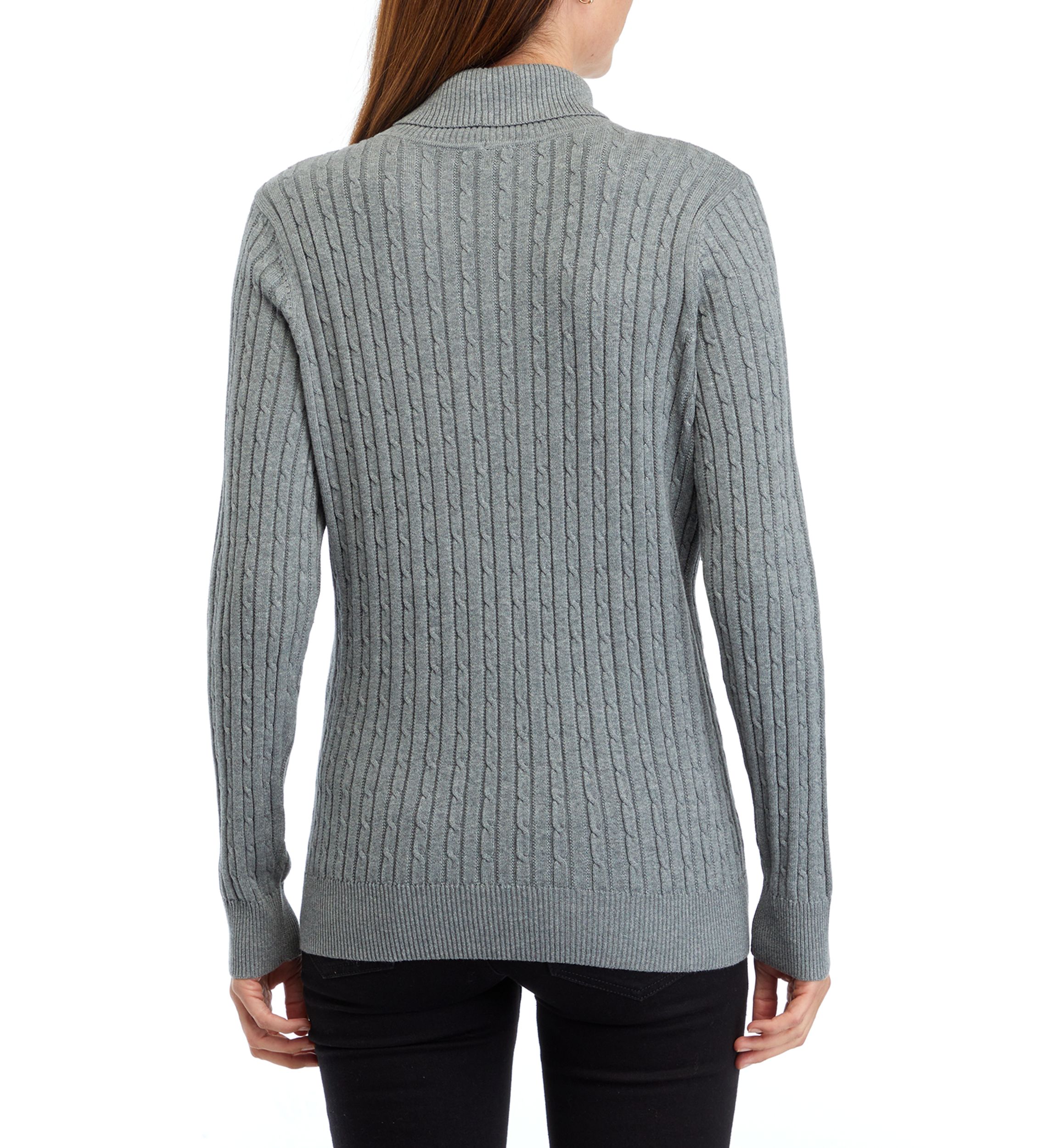 	  Womens Long Sleeve Cable Knit Turtleneck Sweater 