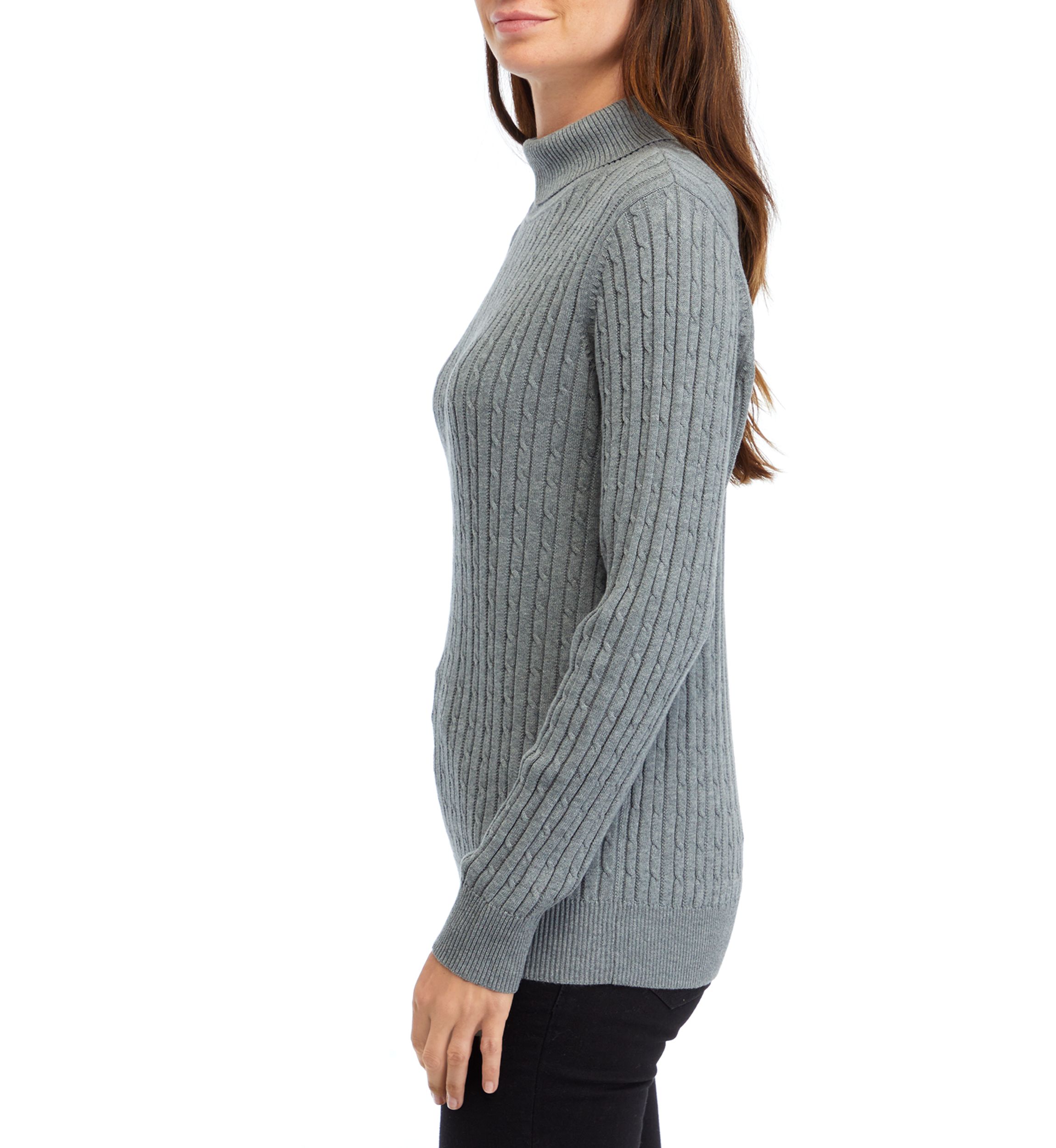 	  Womens Long Sleeve Cable Knit Turtleneck Sweater 
