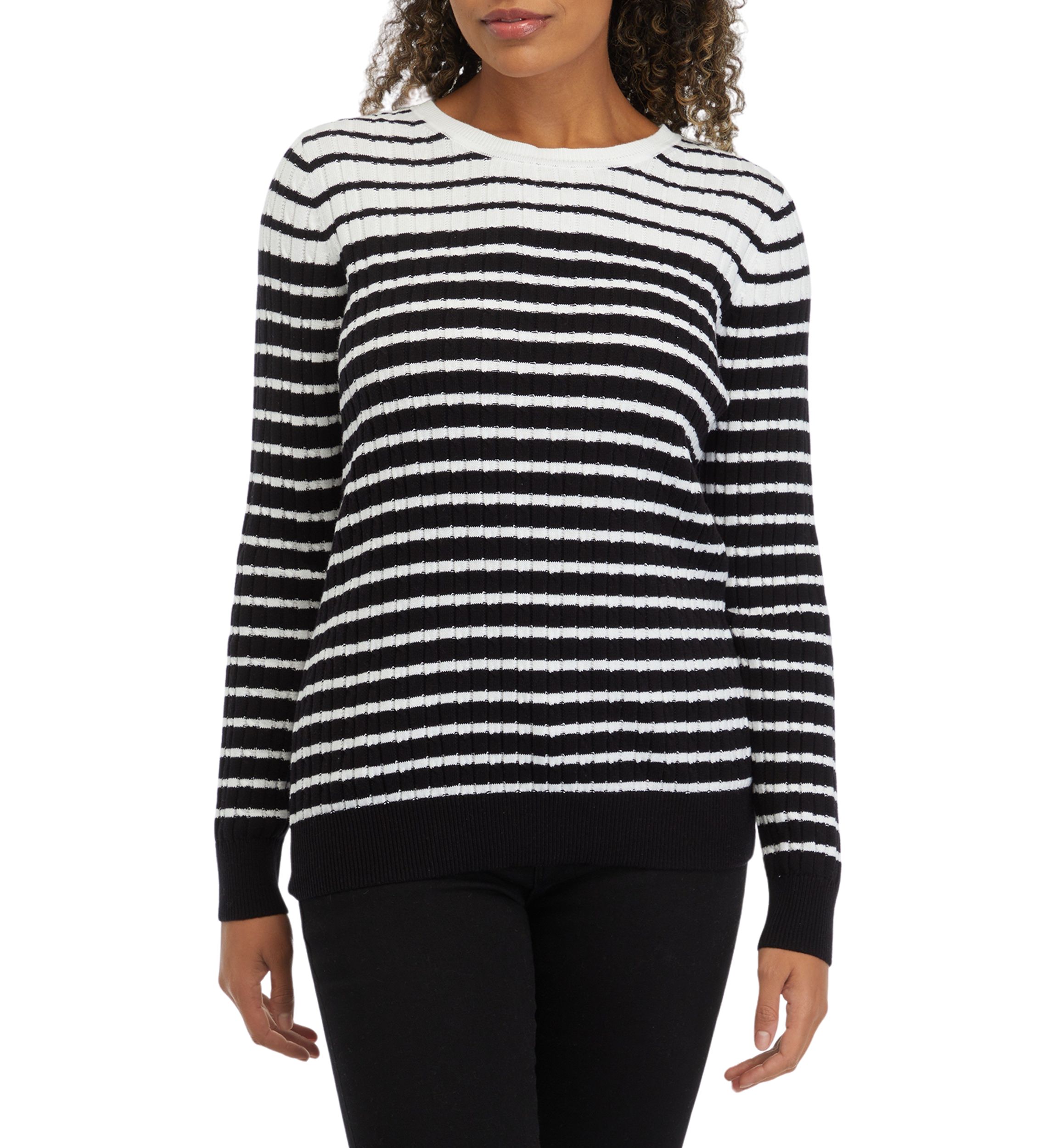 Womens Striped Cable Crew Sweater 