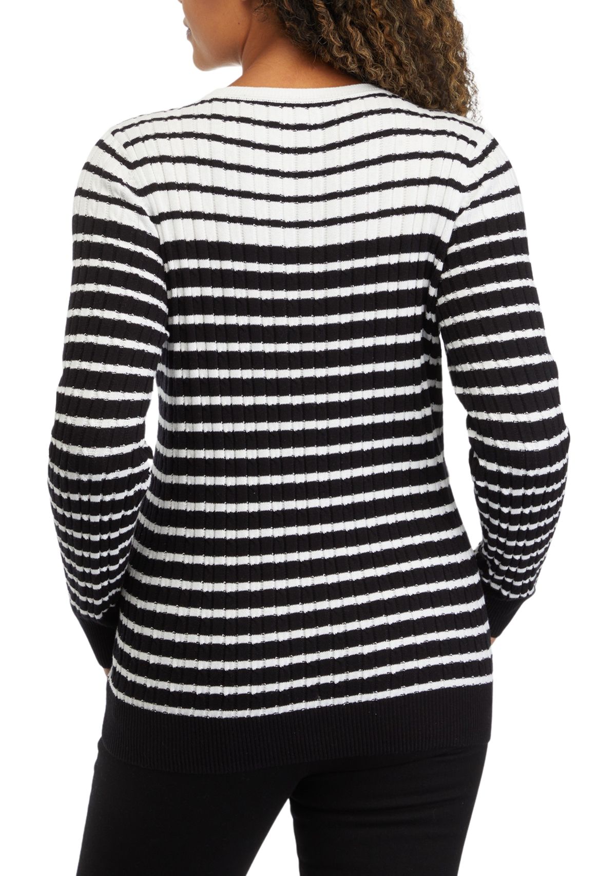 Womens Striped Cable Crew Sweater 