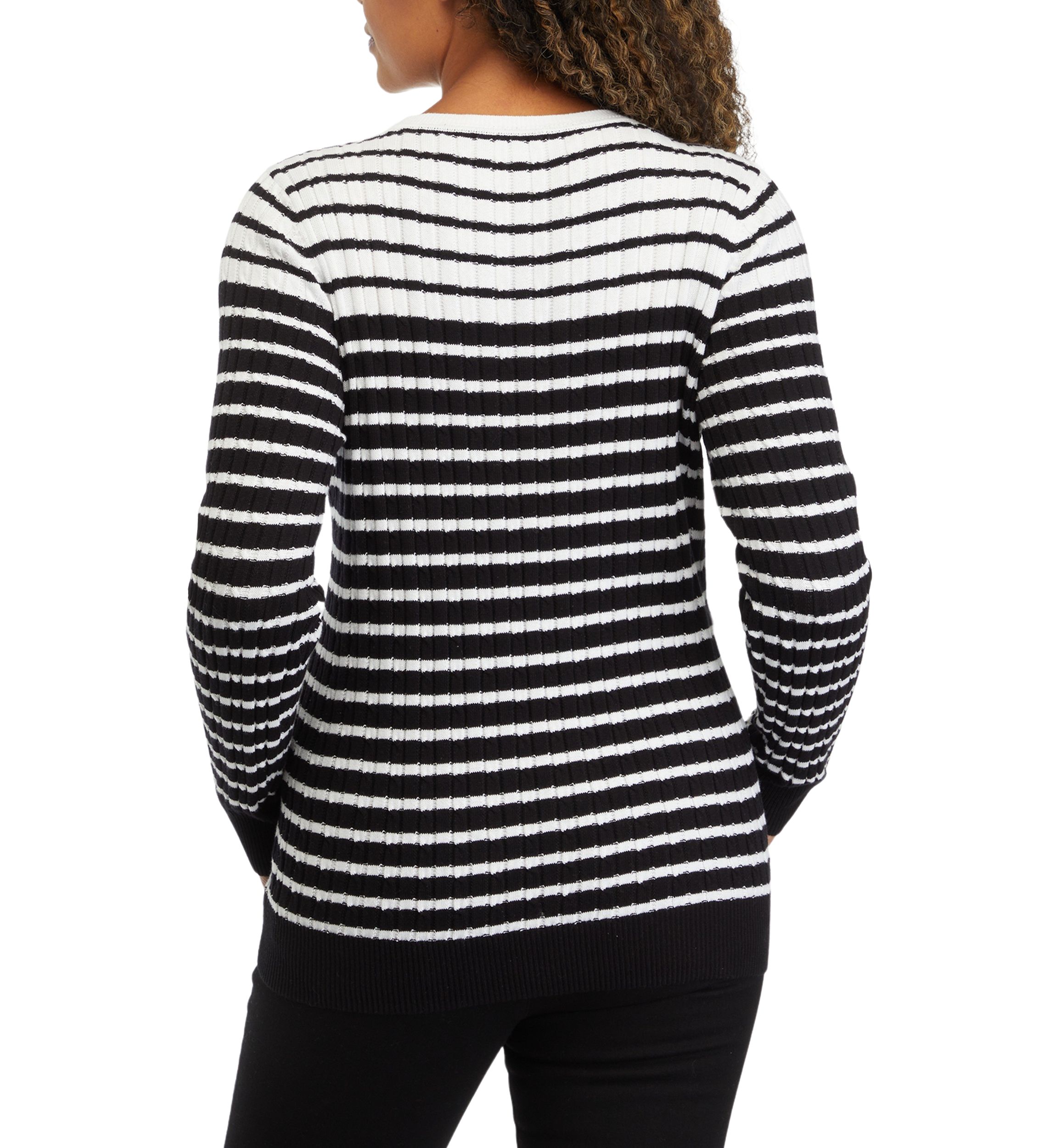 Womens Striped Cable Crew Sweater 