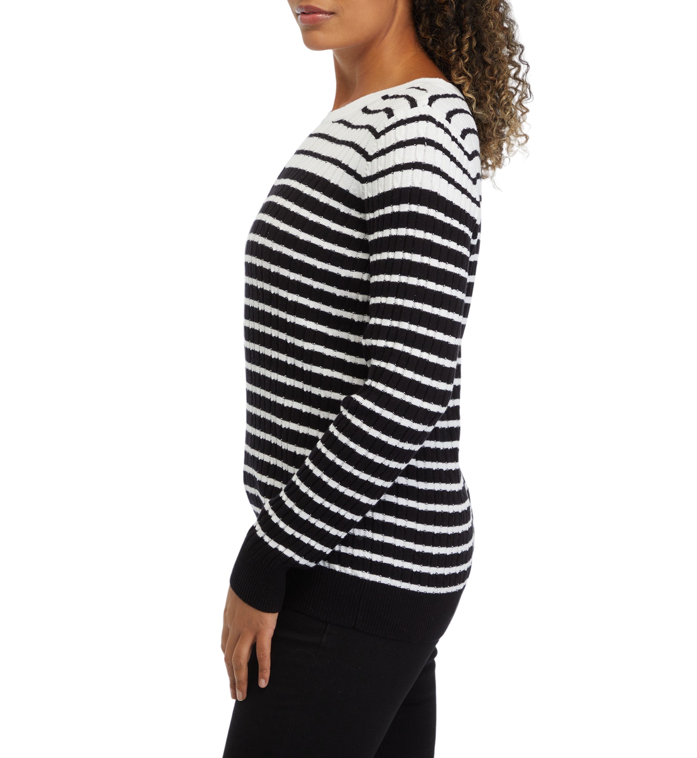 Womens Striped Cable Crew Sweater 