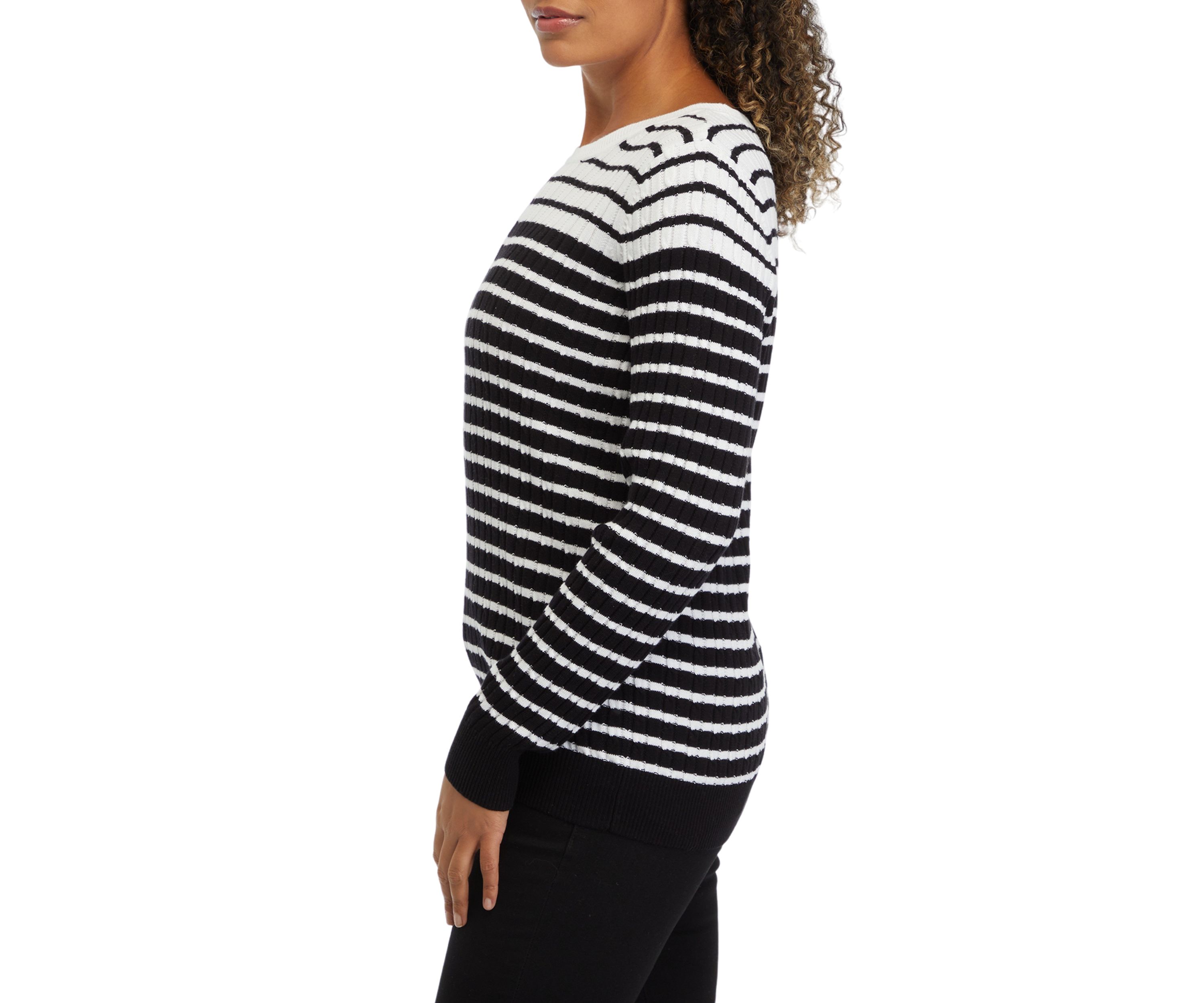 Womens Striped Cable Crew Sweater 