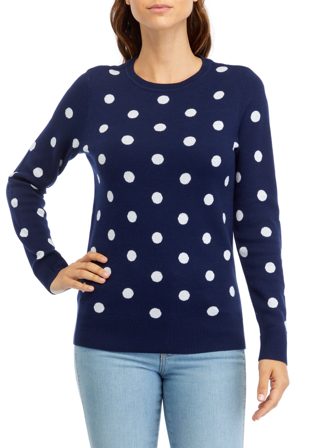 Womens Long Sleeve Crew Neck Jacquard Sweater