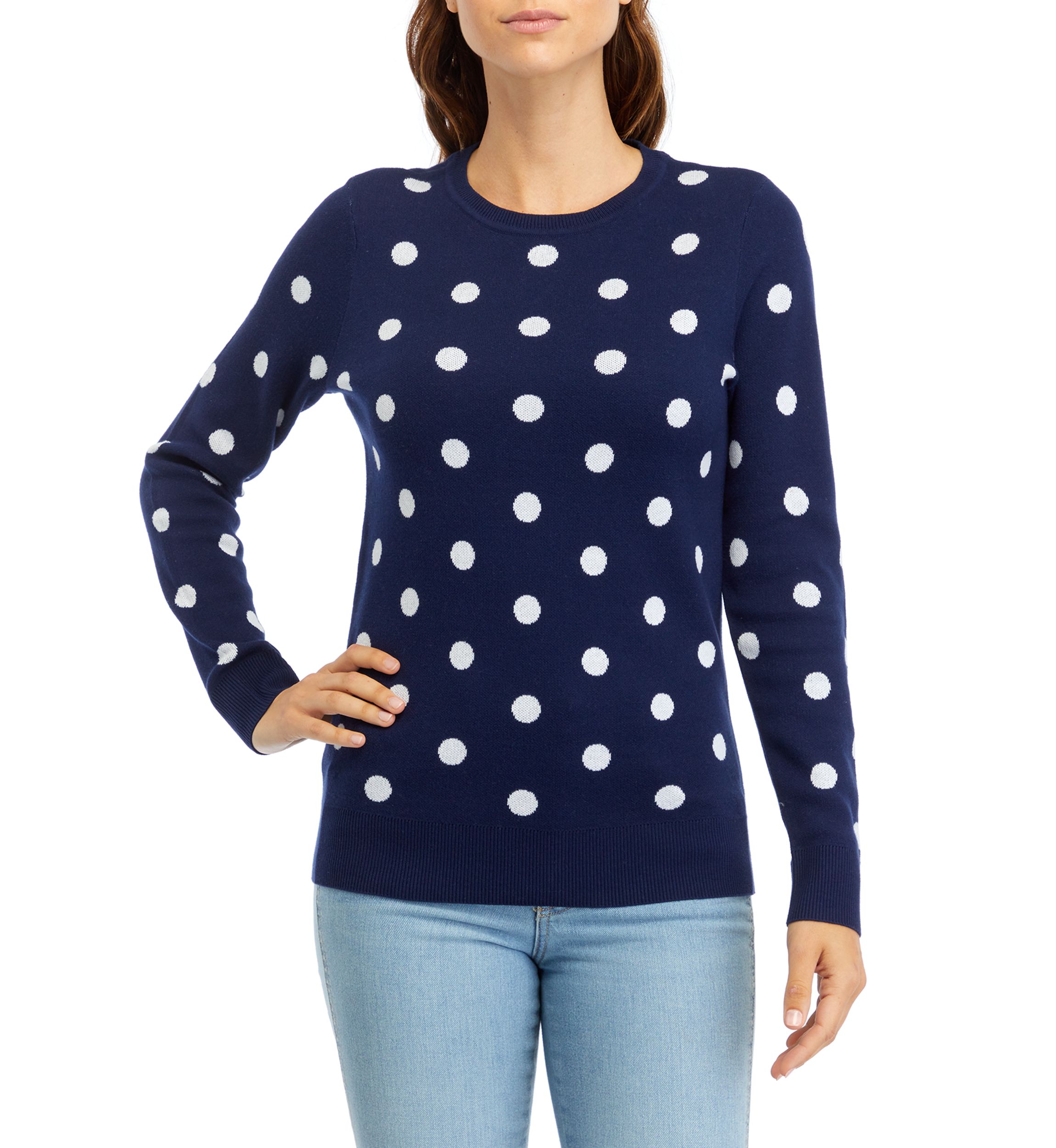 Womens Long Sleeve Crew Neck Jacquard Sweater