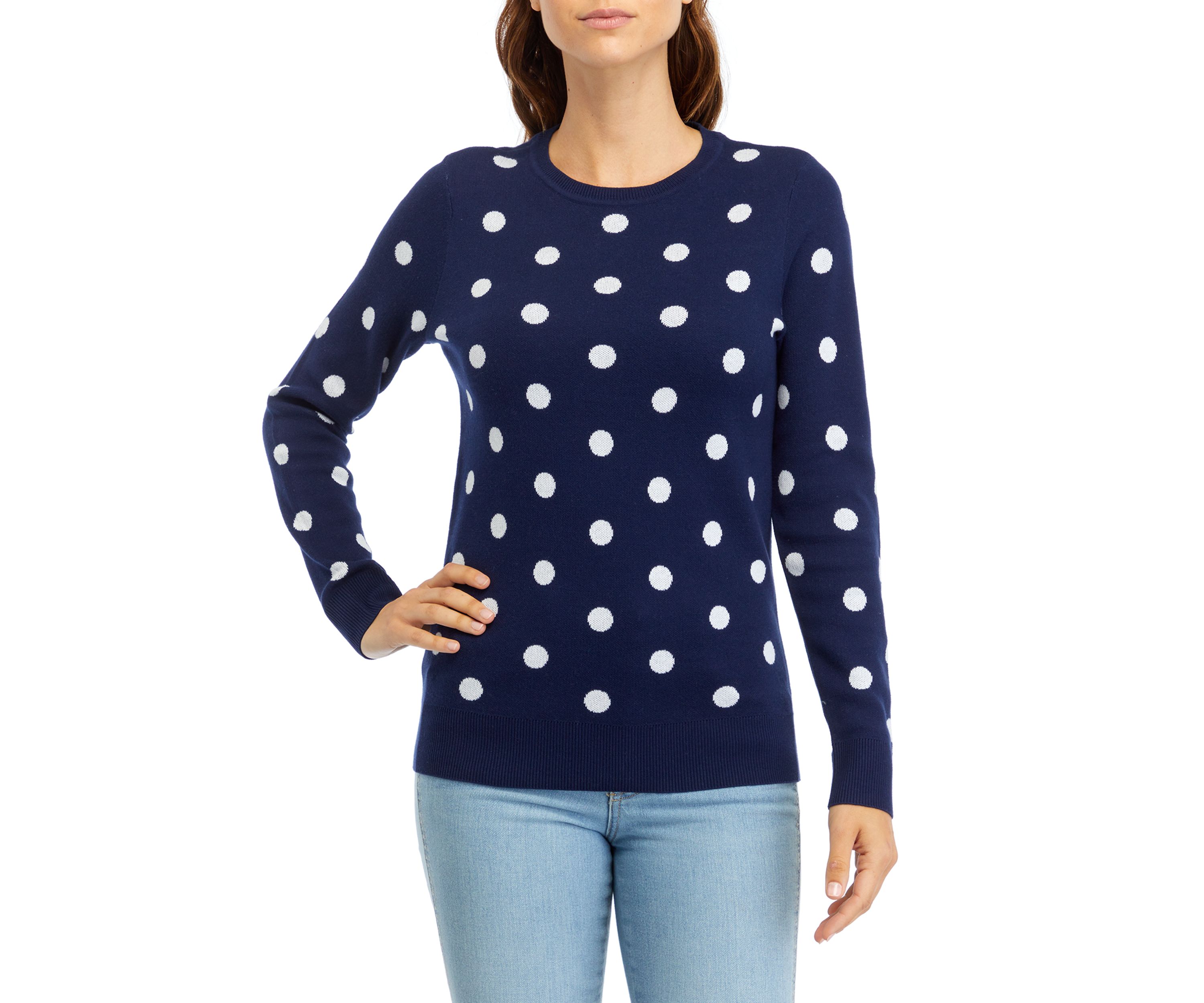 Womens Long Sleeve Crew Neck Jacquard Sweater
