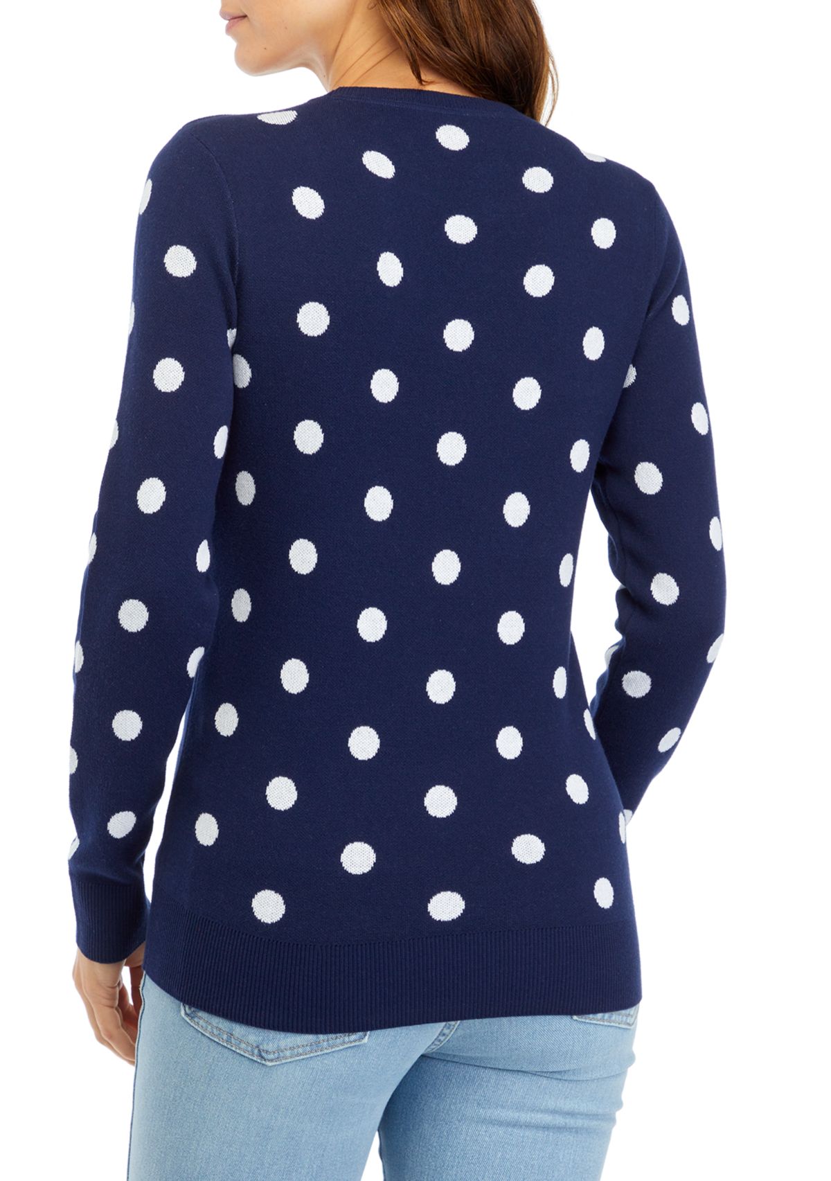 Womens Long Sleeve Crew Neck Jacquard Sweater