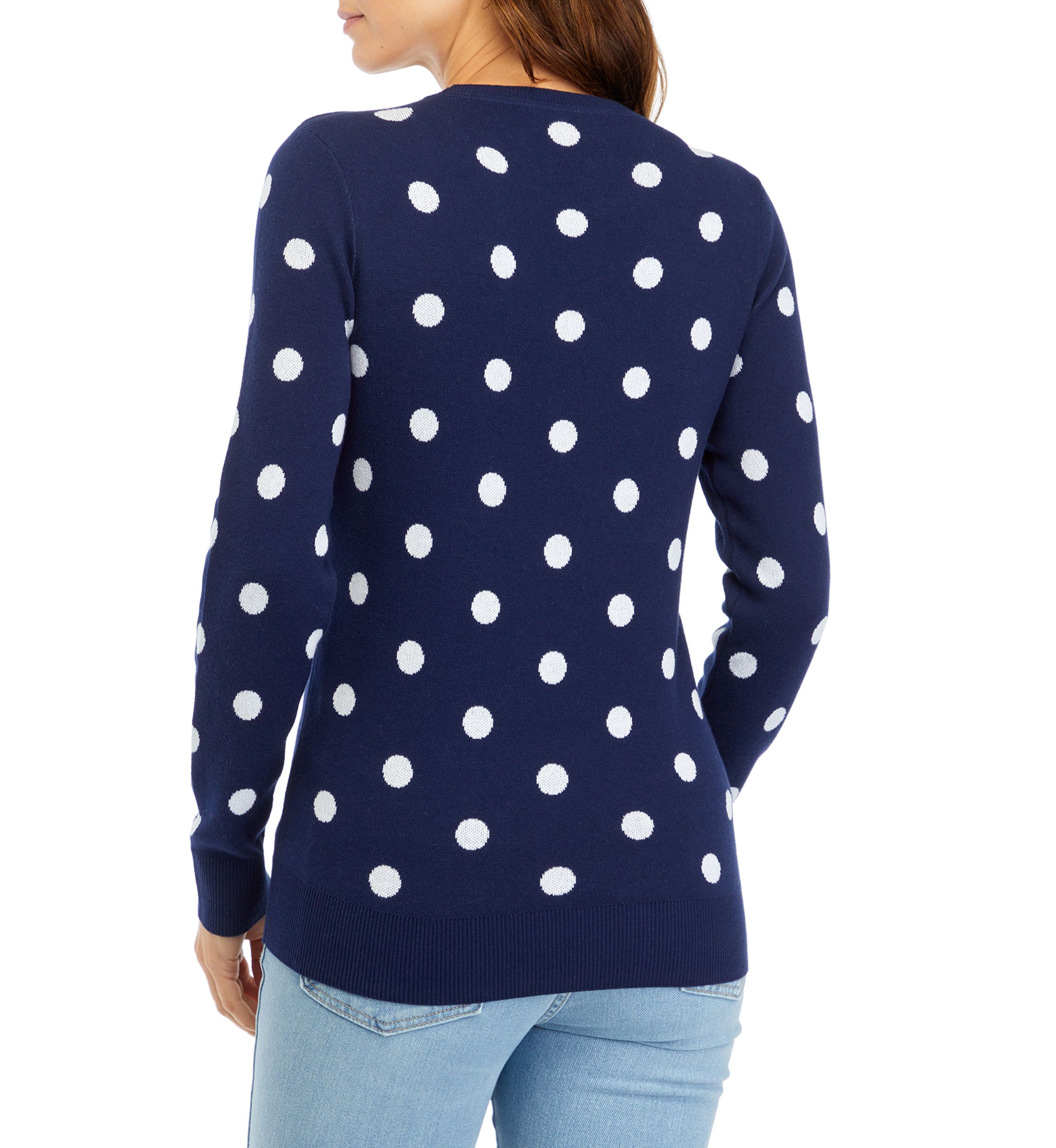Womens Long Sleeve Crew Neck Jacquard Sweater