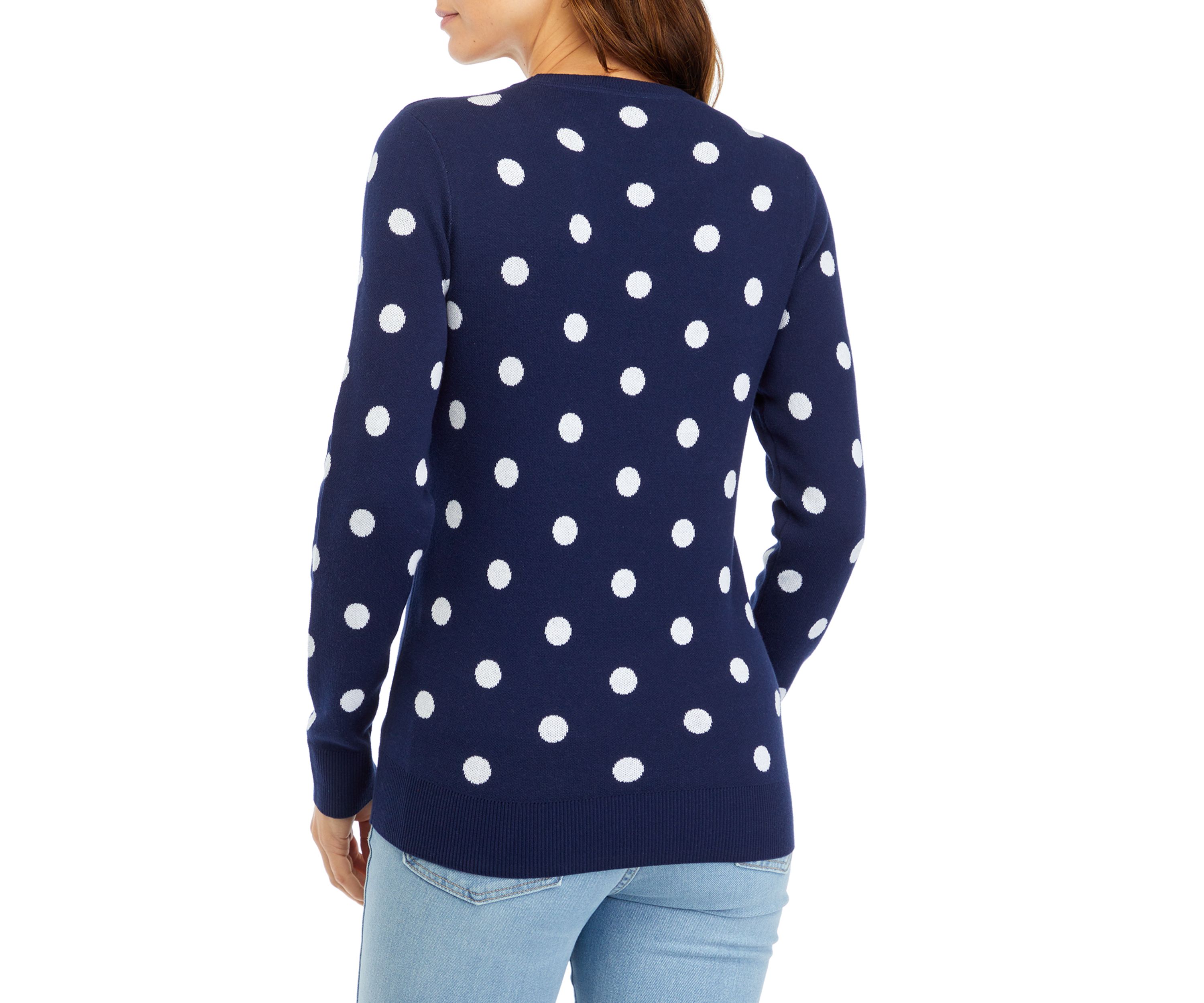 Womens Long Sleeve Crew Neck Jacquard Sweater