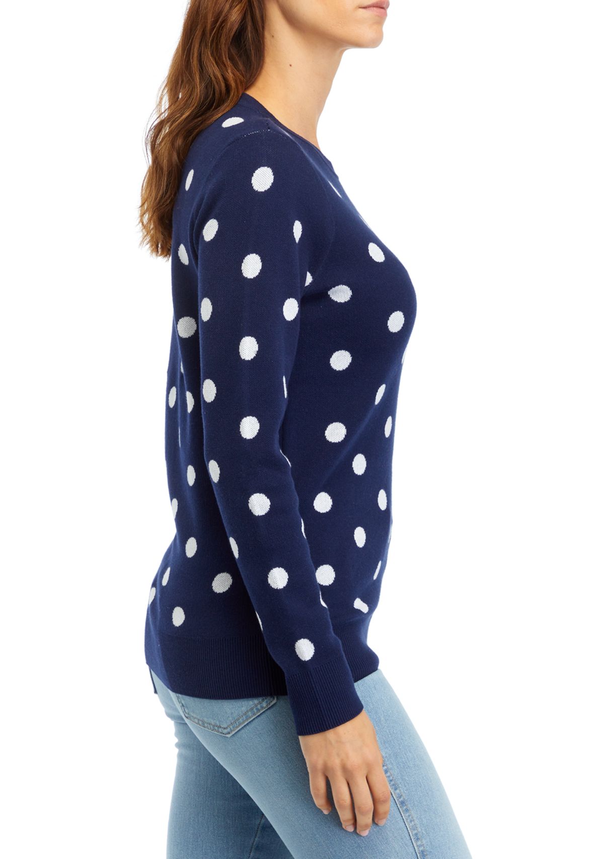 Womens Long Sleeve Crew Neck Jacquard Sweater