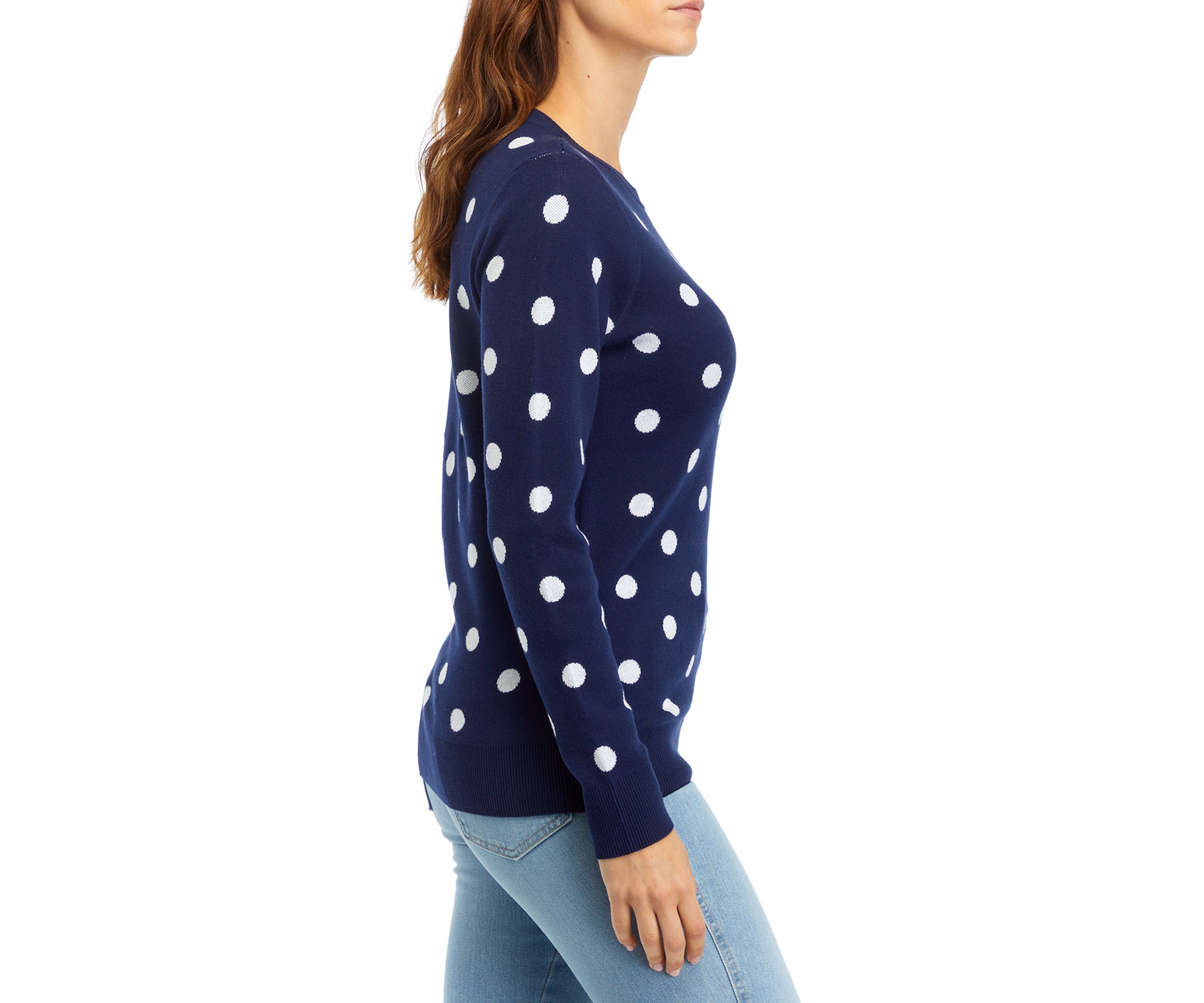 Womens Long Sleeve Crew Neck Jacquard Sweater