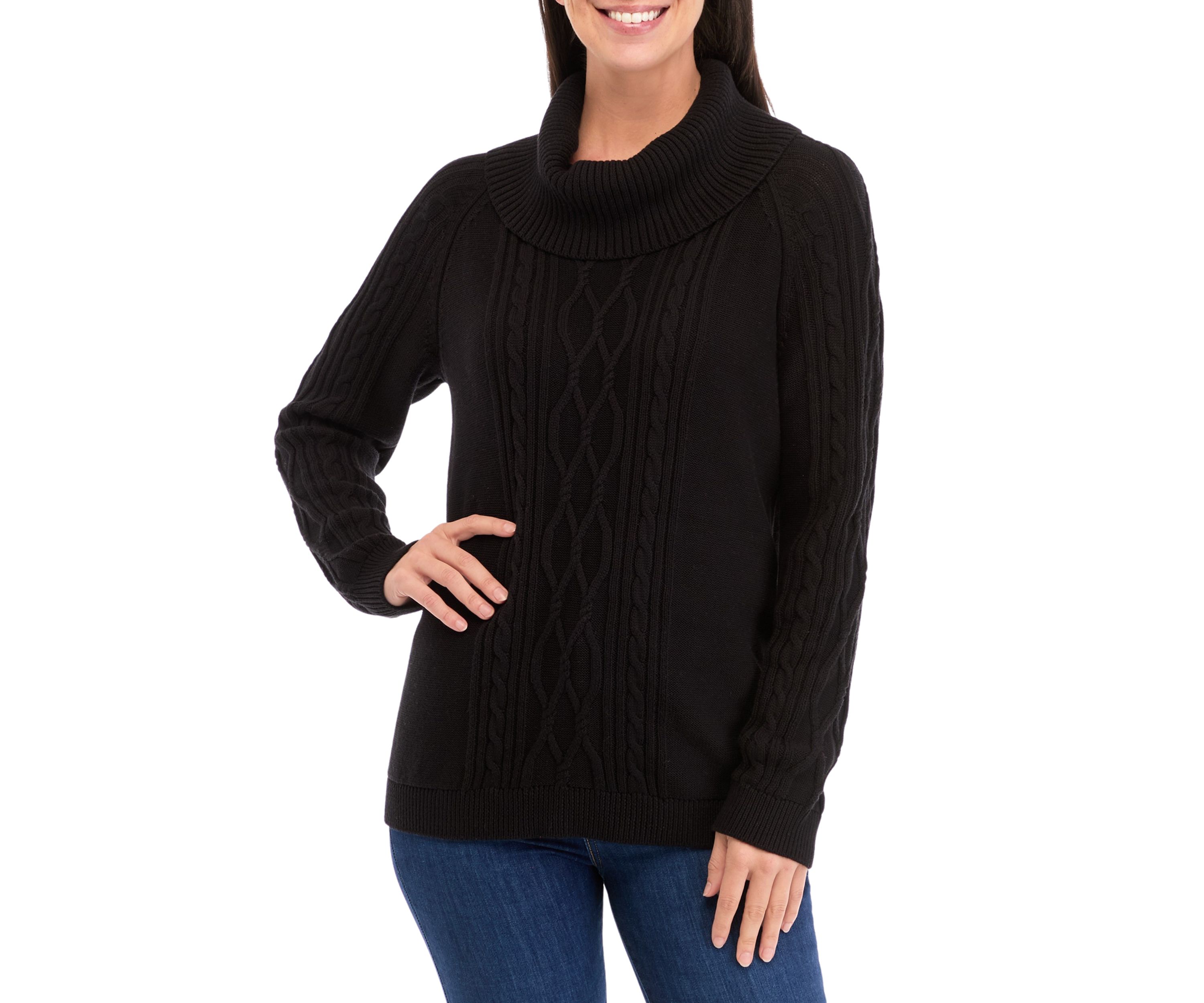 Womens Cable Knit Solid Cowl Neck Sweater