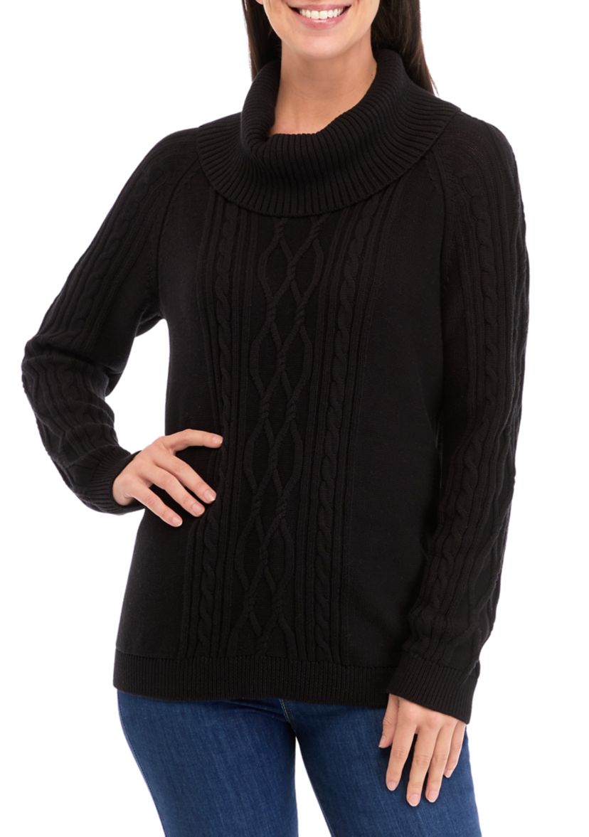 Womens Cable Knit Solid Cowl Neck Sweater
