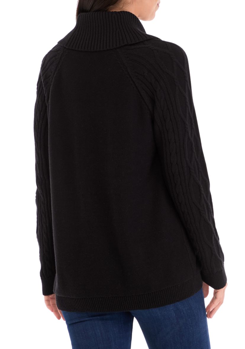 Womens Cable Knit Solid Cowl Neck Sweater