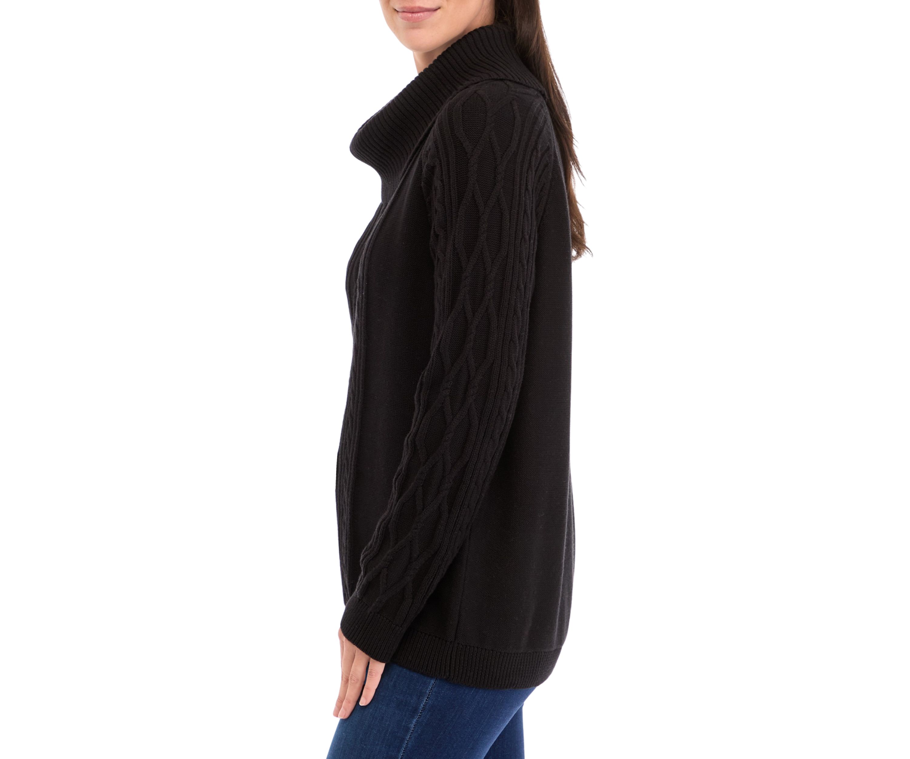 Womens Cable Knit Solid Cowl Neck Sweater