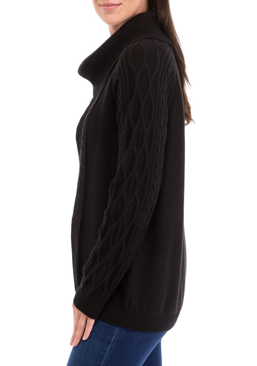 Womens Cable Knit Solid Cowl Neck Sweater
