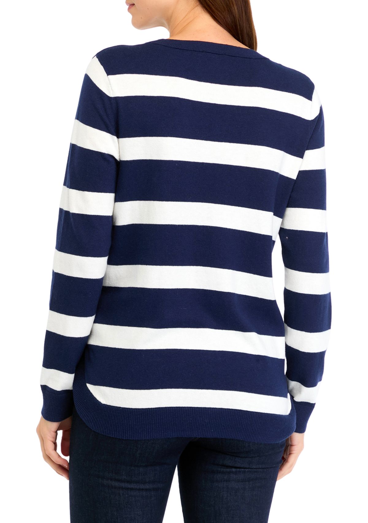 Womens Button Trim Striped Sweater
