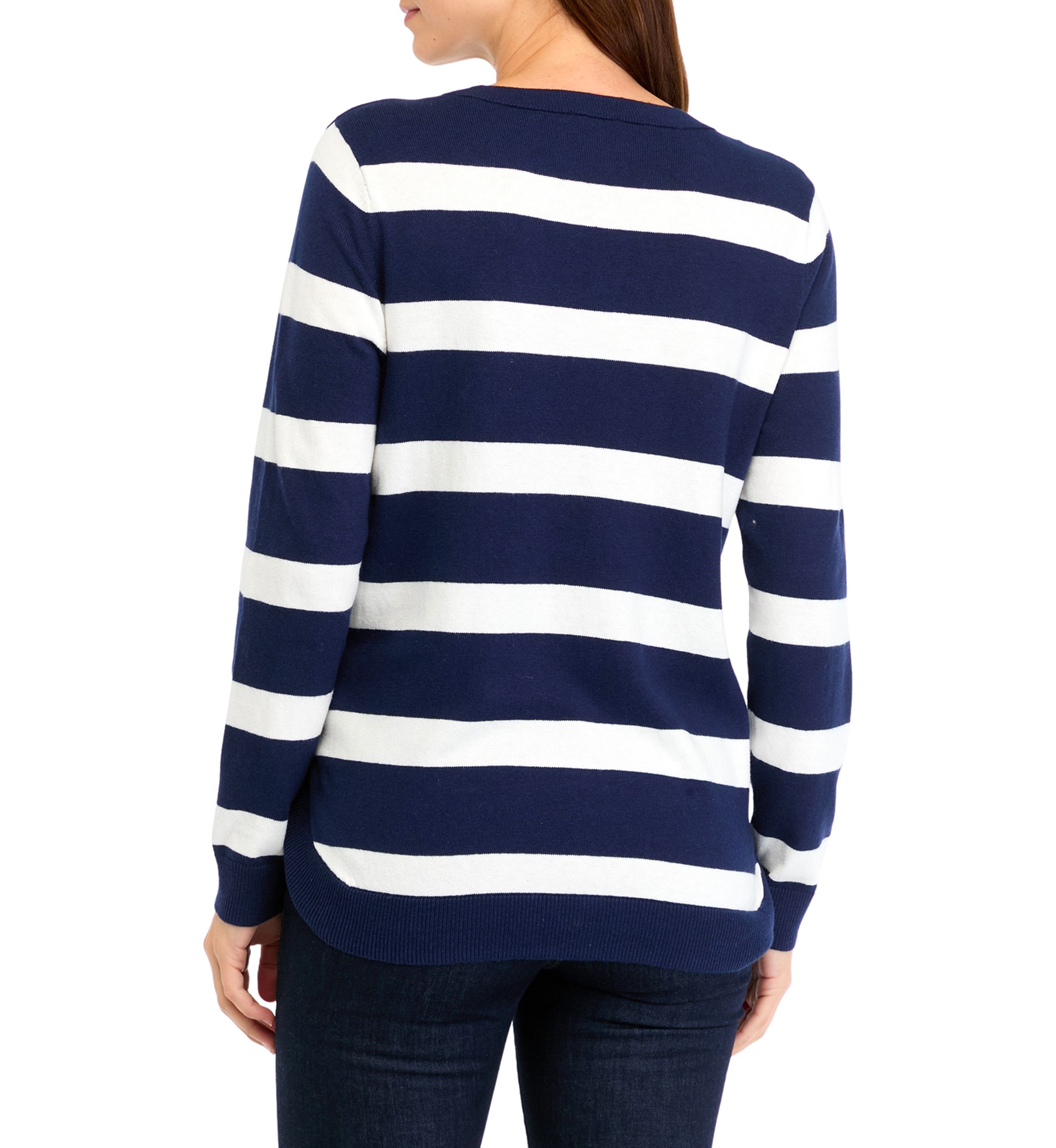 Womens Button Trim Striped Sweater