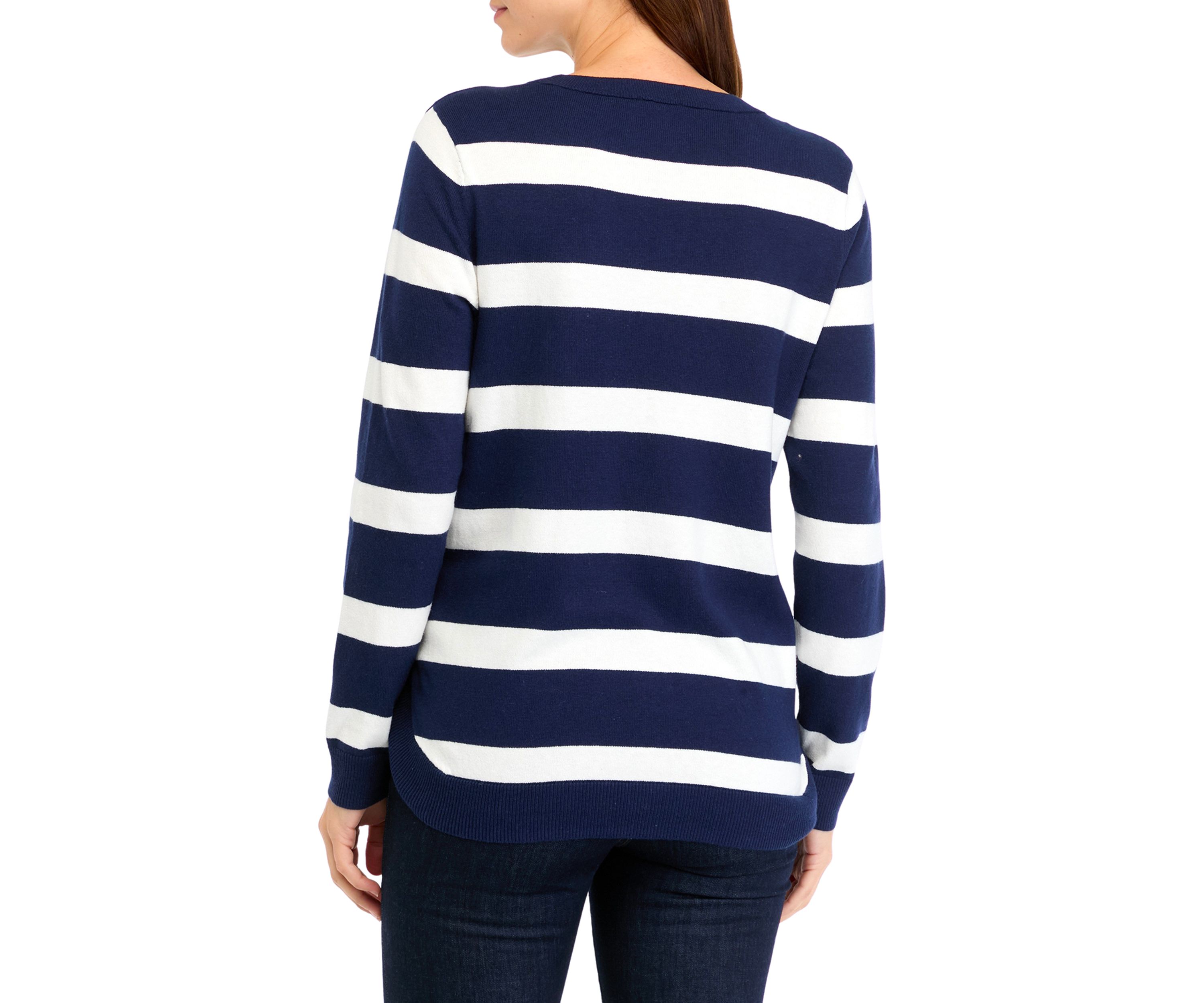 Womens Button Trim Striped Sweater