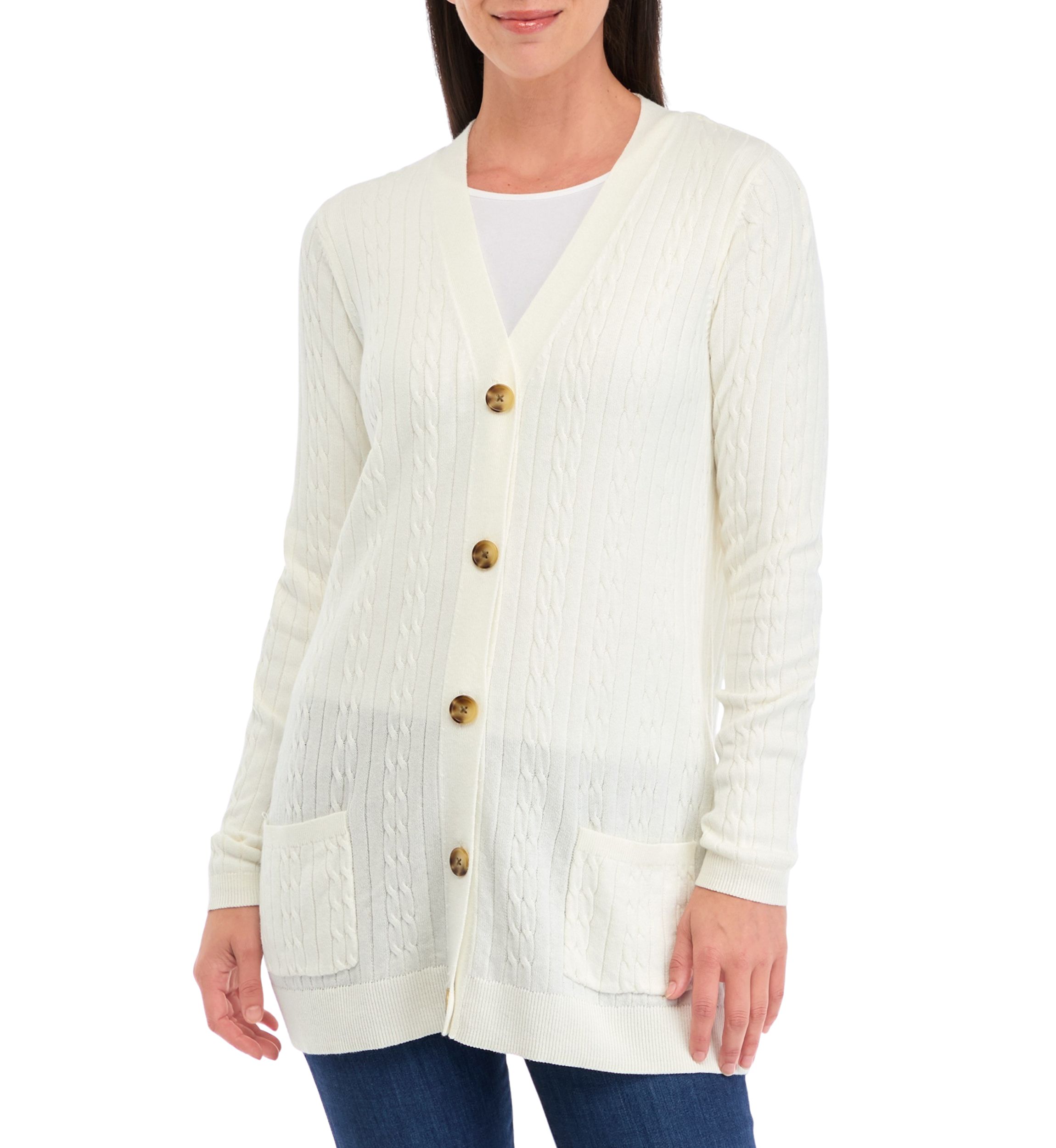 Womens Button Front Cable Knit Cardigan