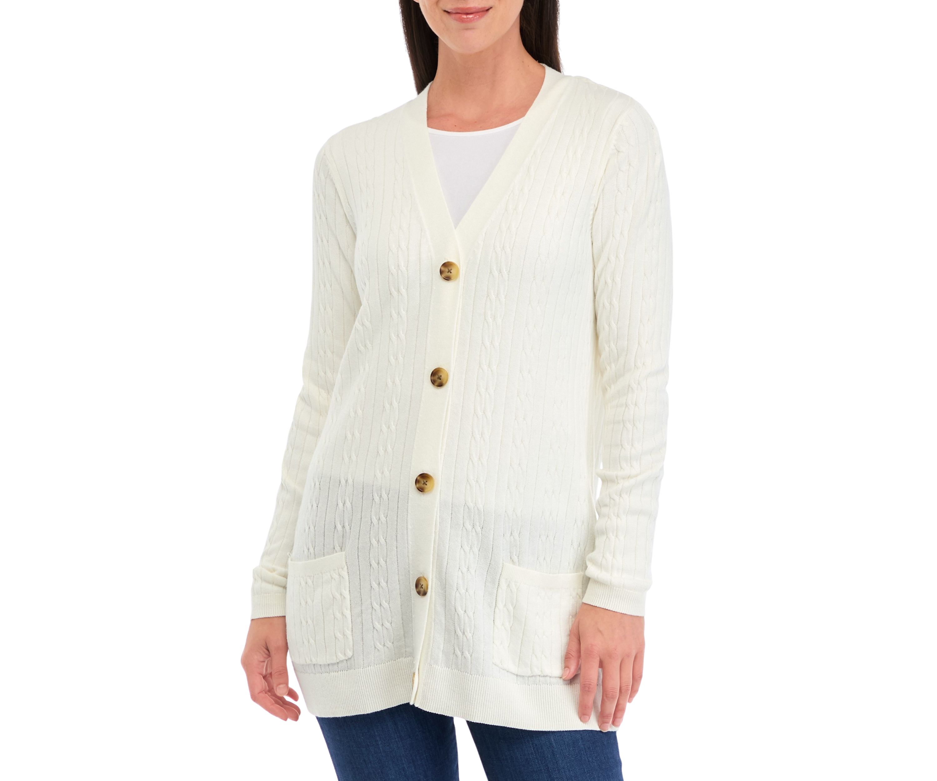 Womens Button Front Cable Knit Cardigan