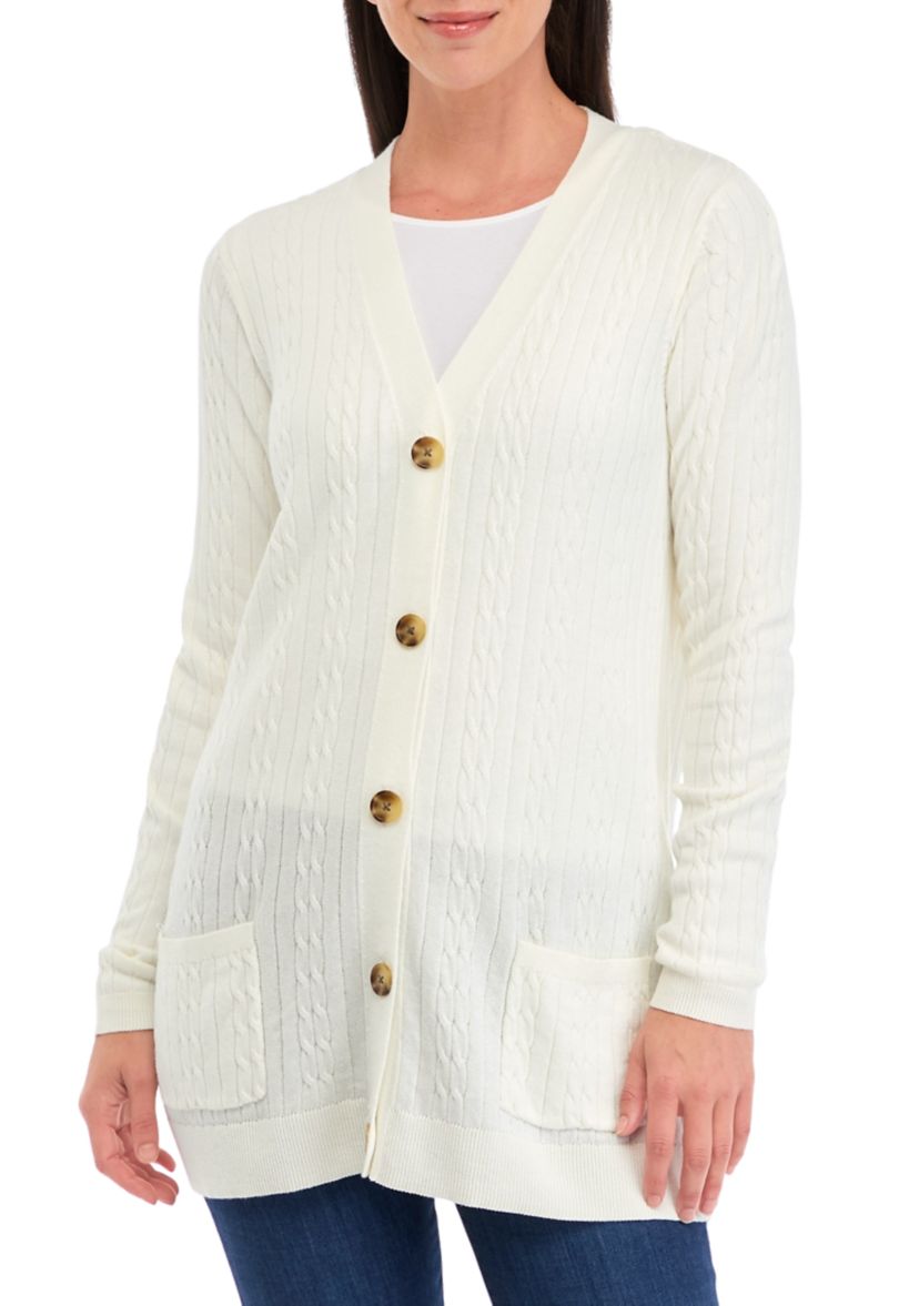 Womens Button Front Cable Knit Cardigan