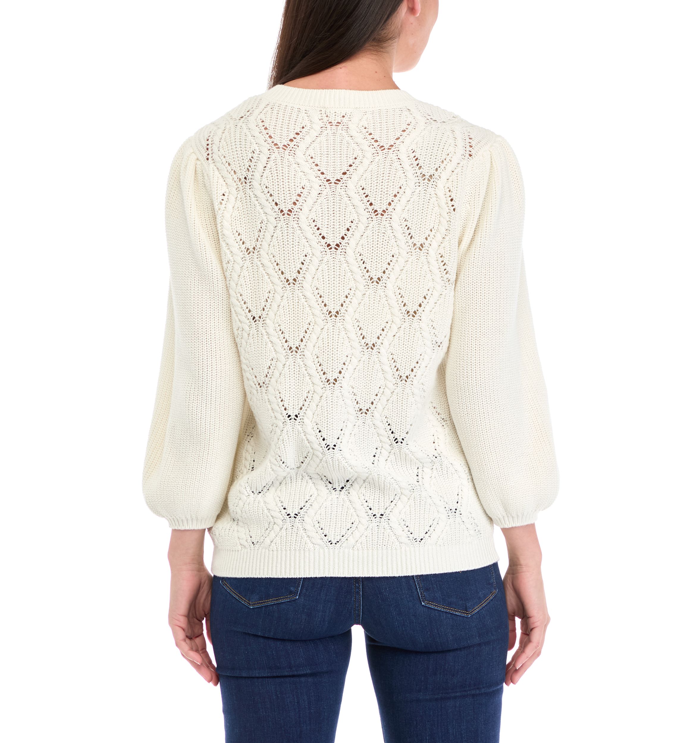 Womens 3/4 Sleeve Cable Knit Cardigan