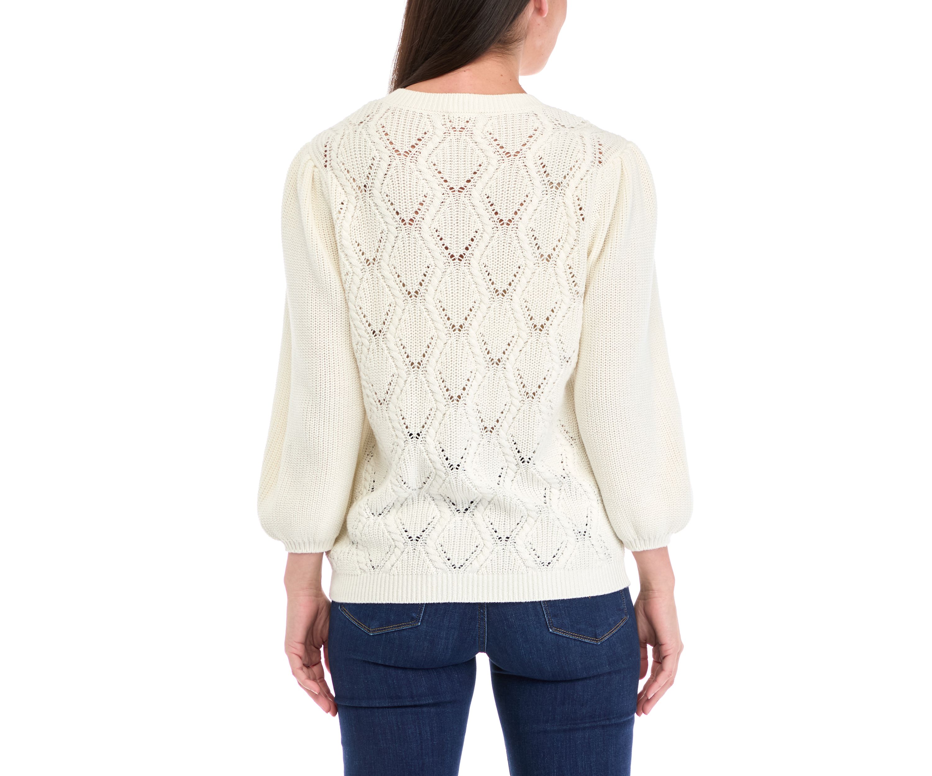 Womens 3/4 Sleeve Cable Knit Cardigan