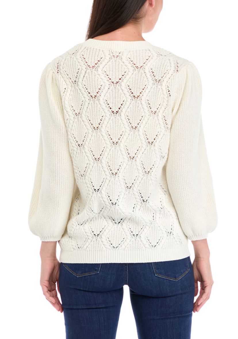 Womens 3/4 Sleeve Cable Knit Cardigan