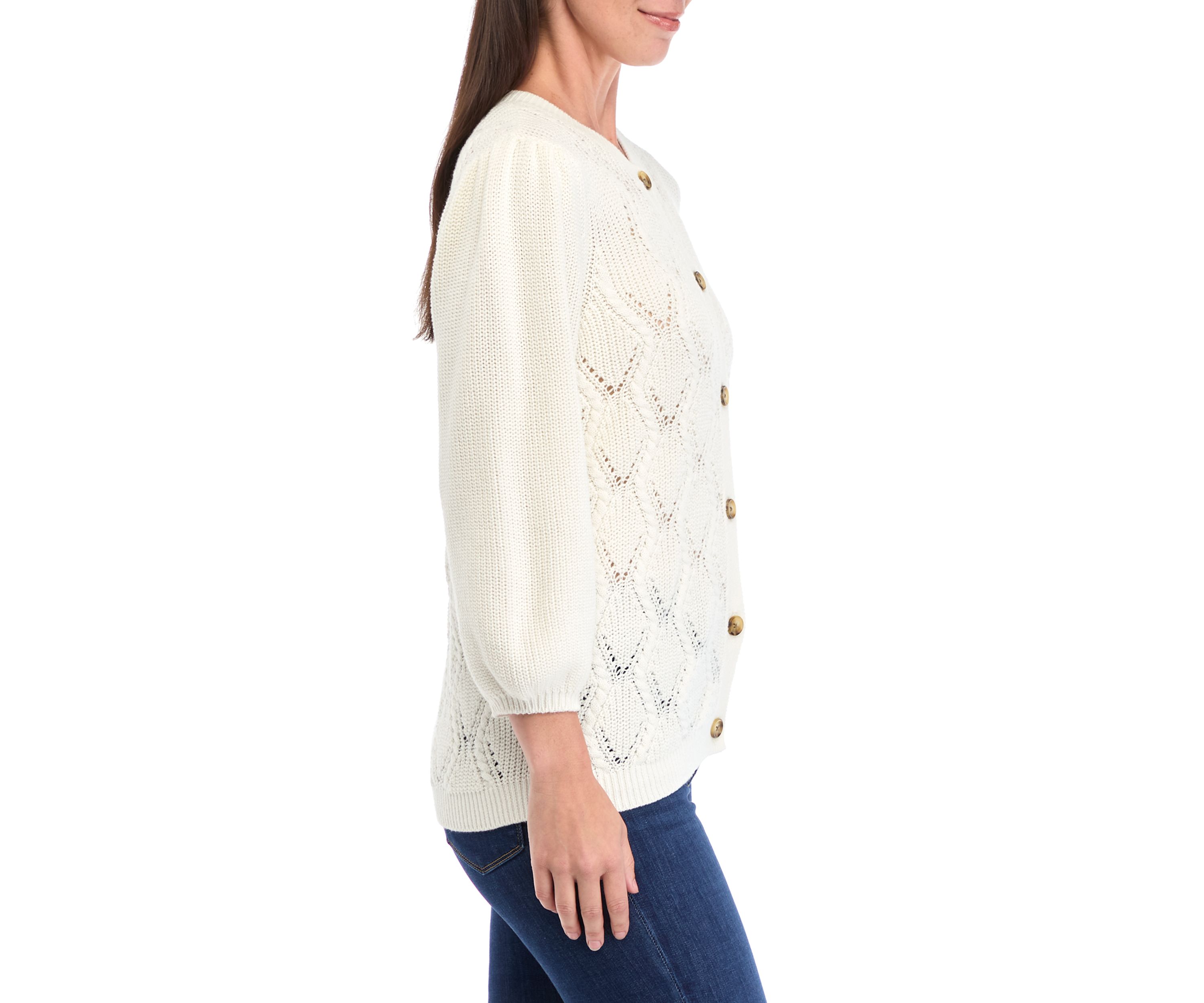 Womens 3/4 Sleeve Cable Knit Cardigan
