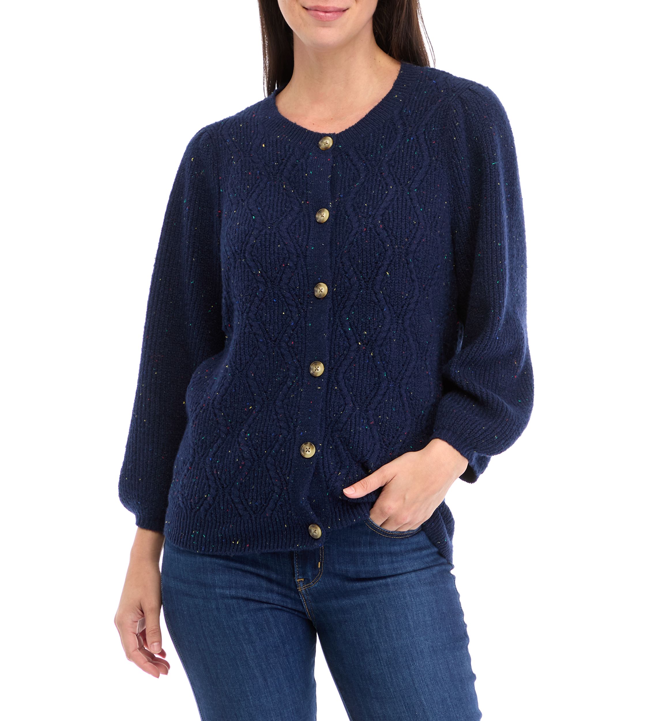 Womens Cable Knit Button Front Cardigan