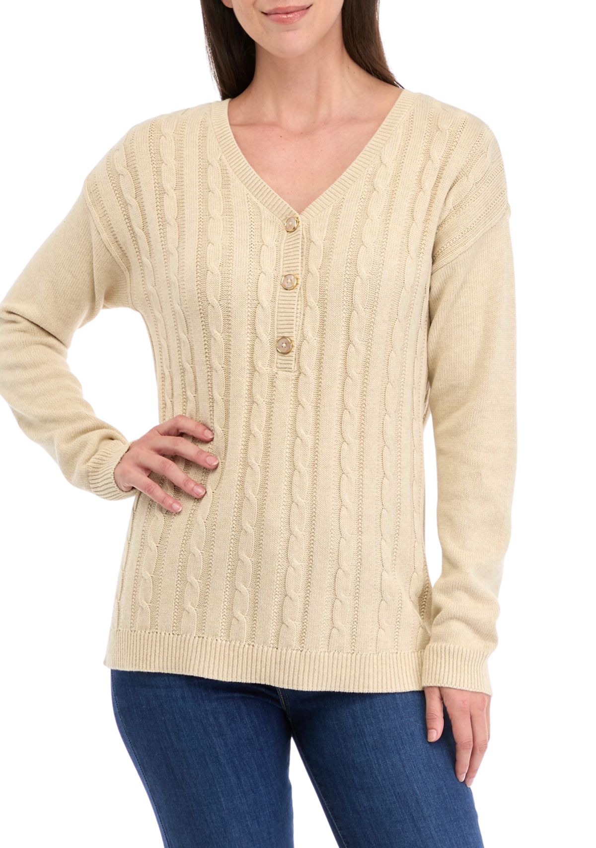 Womens Heather Cable Knit Sweater