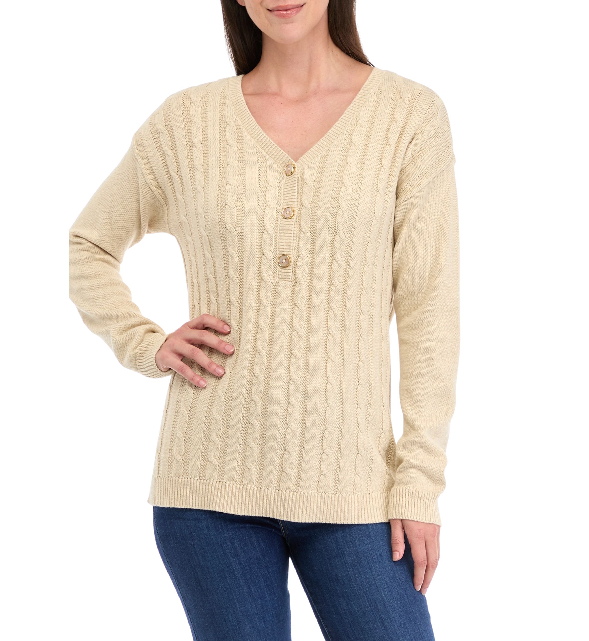 Womens Heather Cable Knit Sweater
