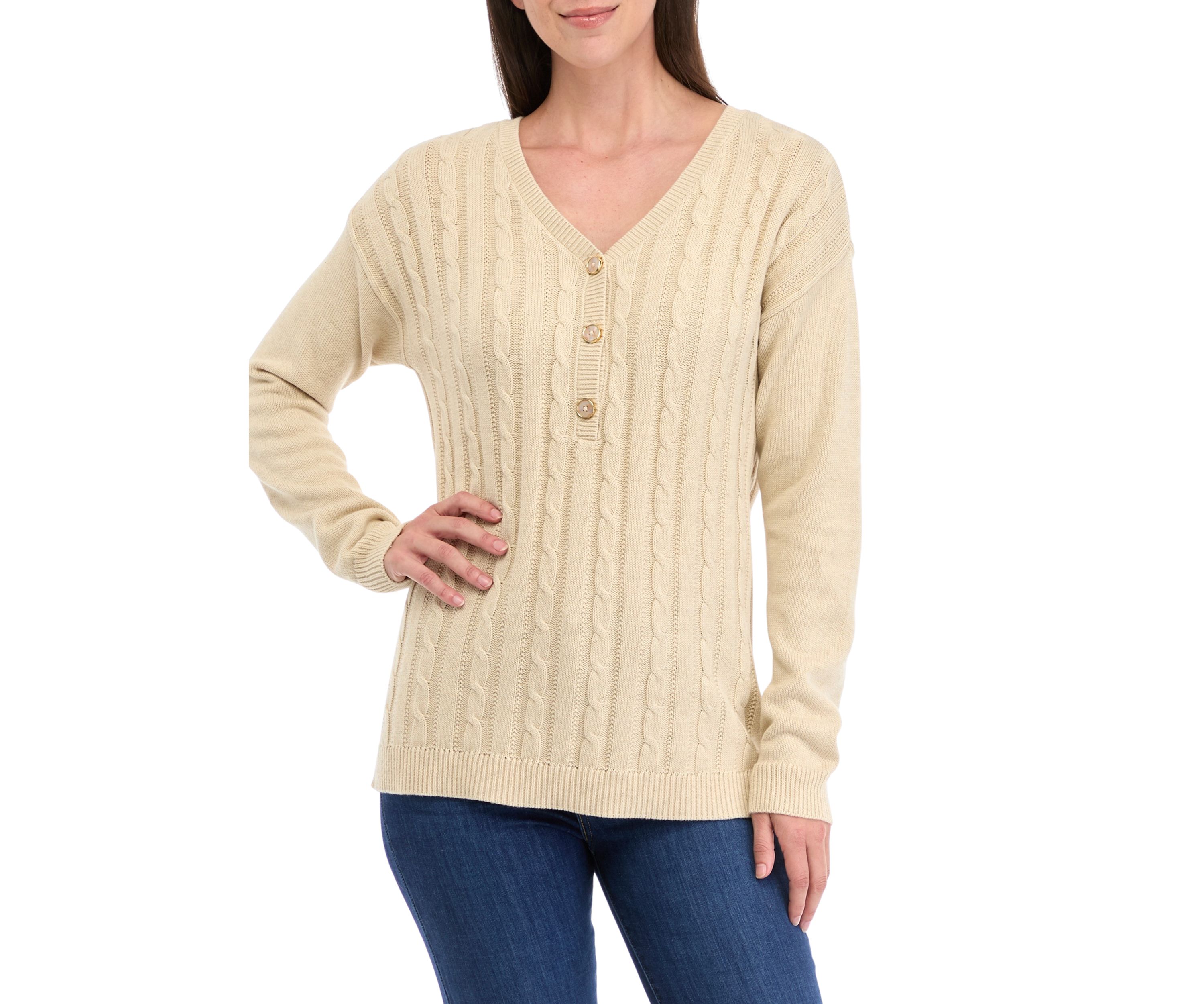 Womens Heather Cable Knit Sweater