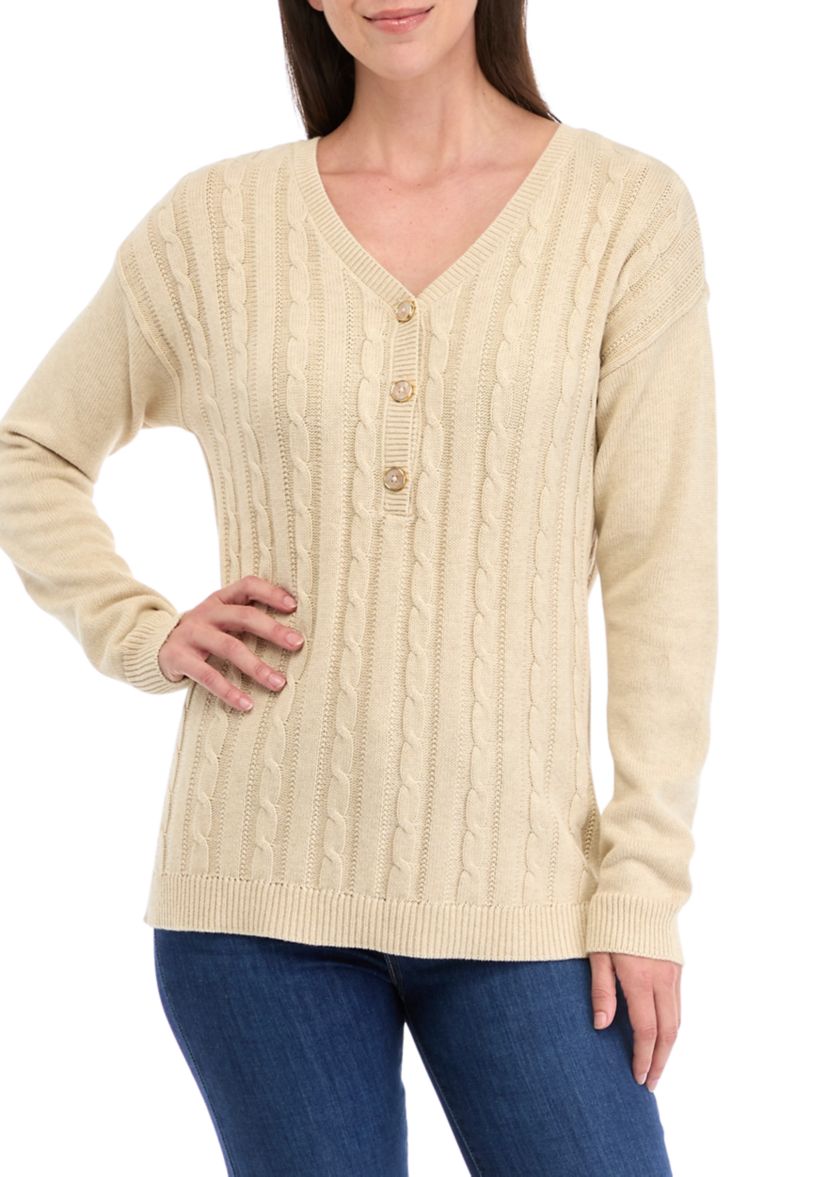 Womens Heather Cable Knit Sweater