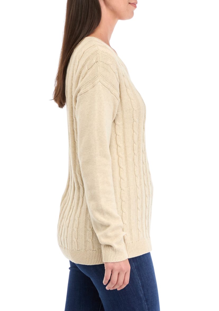Womens Heather Cable Knit Sweater