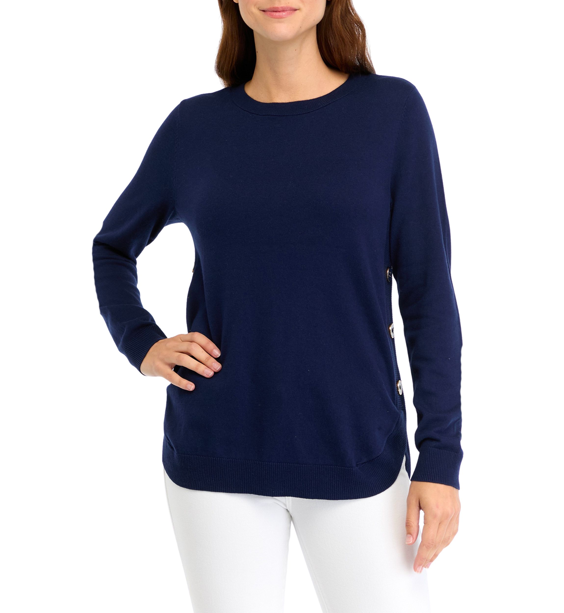 Womens Solid Button Trim Sweater