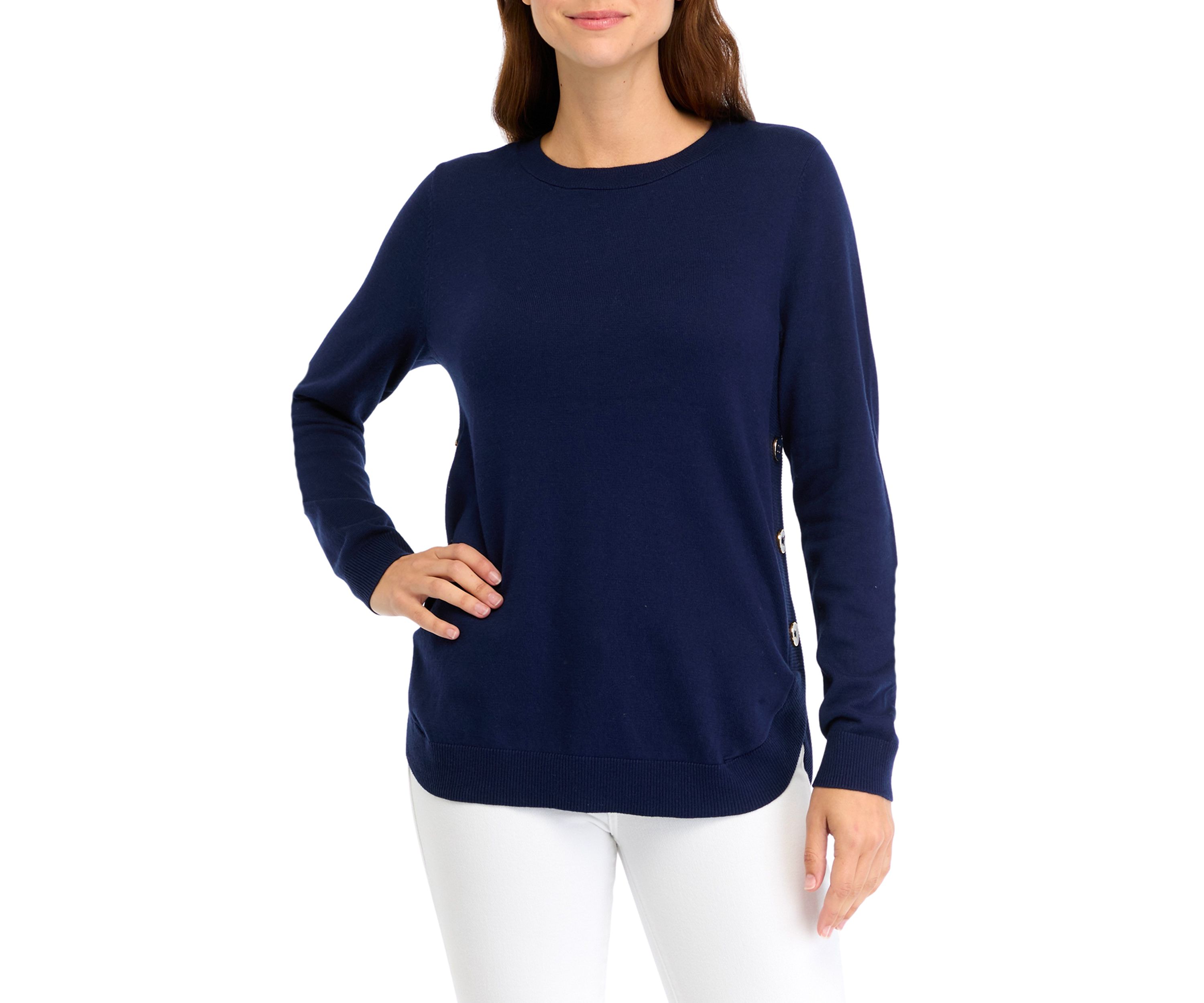 Womens Solid Button Trim Sweater
