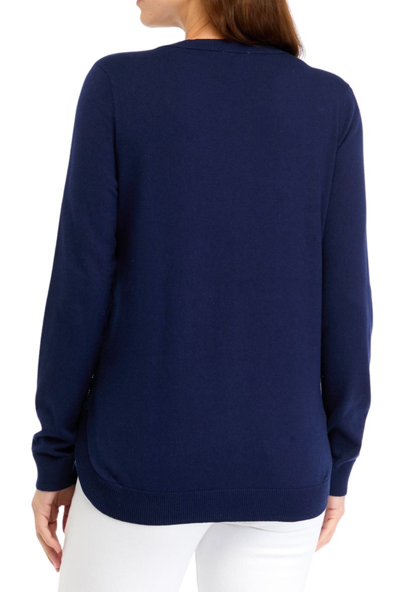 Womens Solid Button Trim Sweater